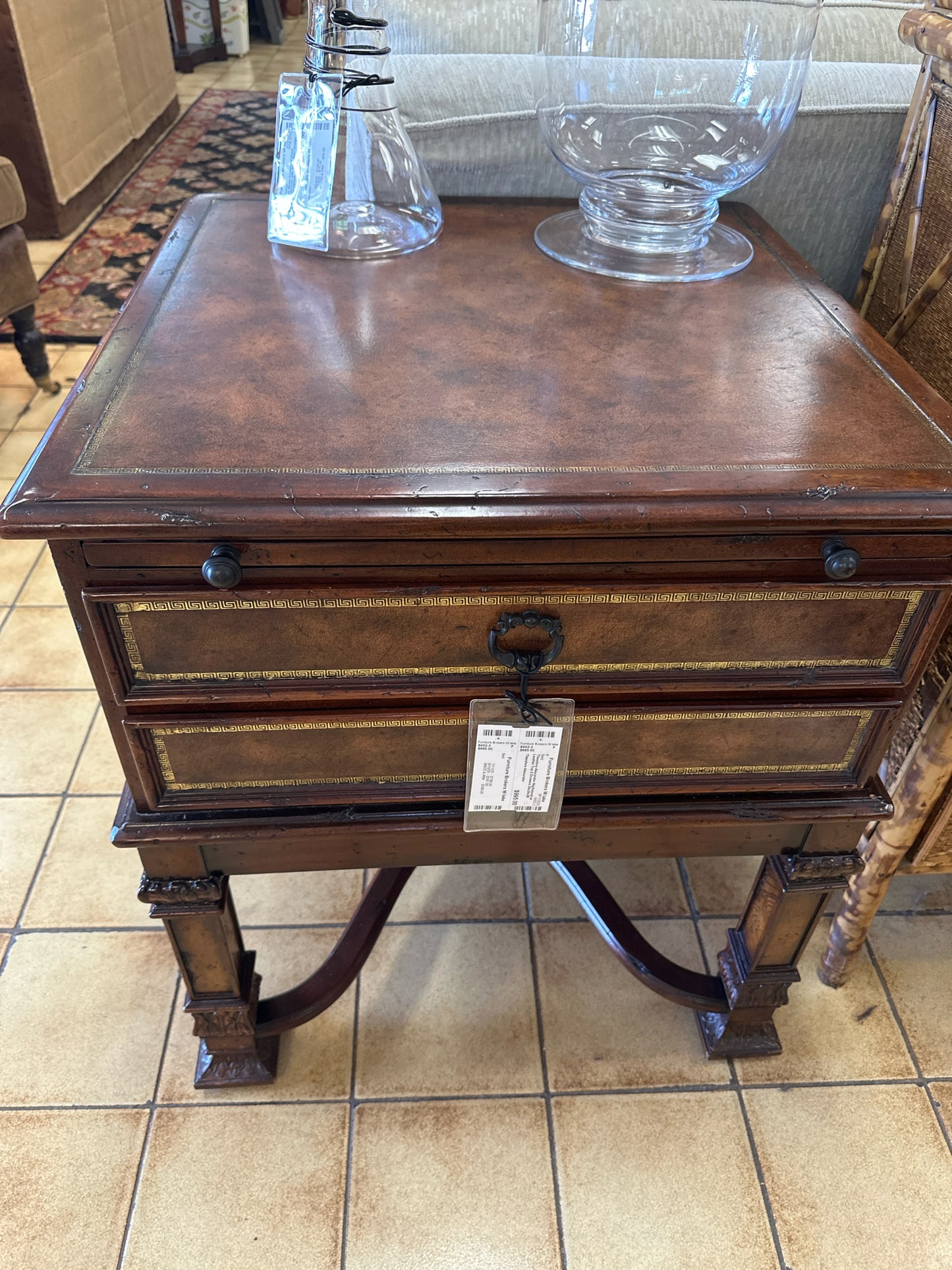 Theodore Alexander Nightstand w/ Leather Top 2 Drawers 24x24x28