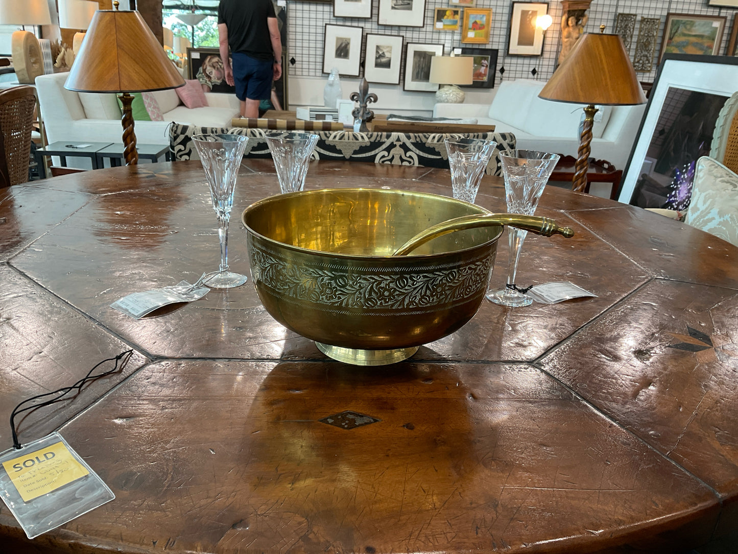 Vintage Brass Punch Bowl and Ladle - 13"D