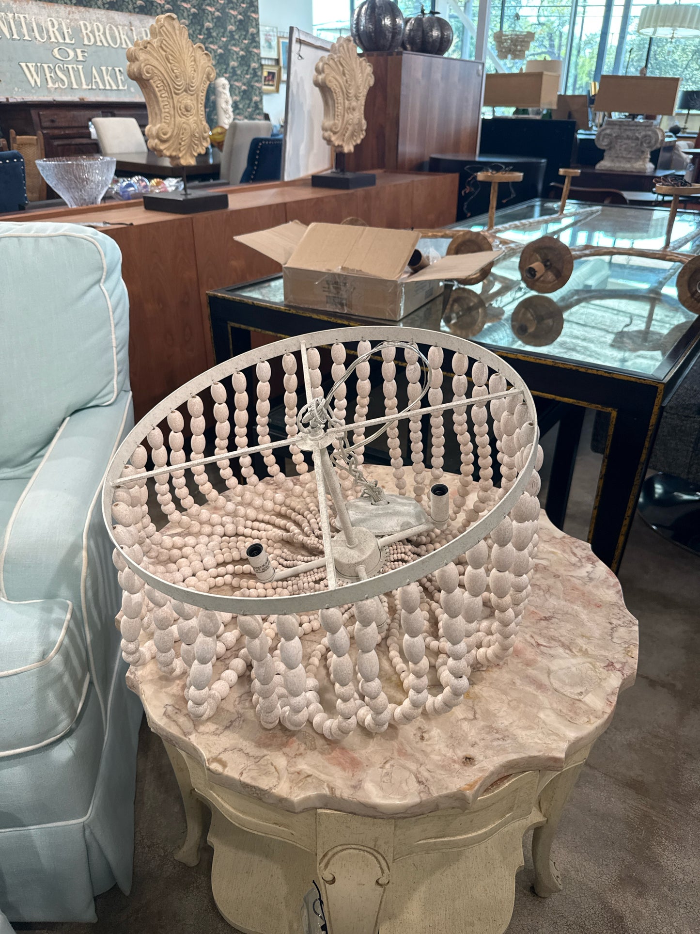 Pottery Barn White Beaded Chandelier4-Light