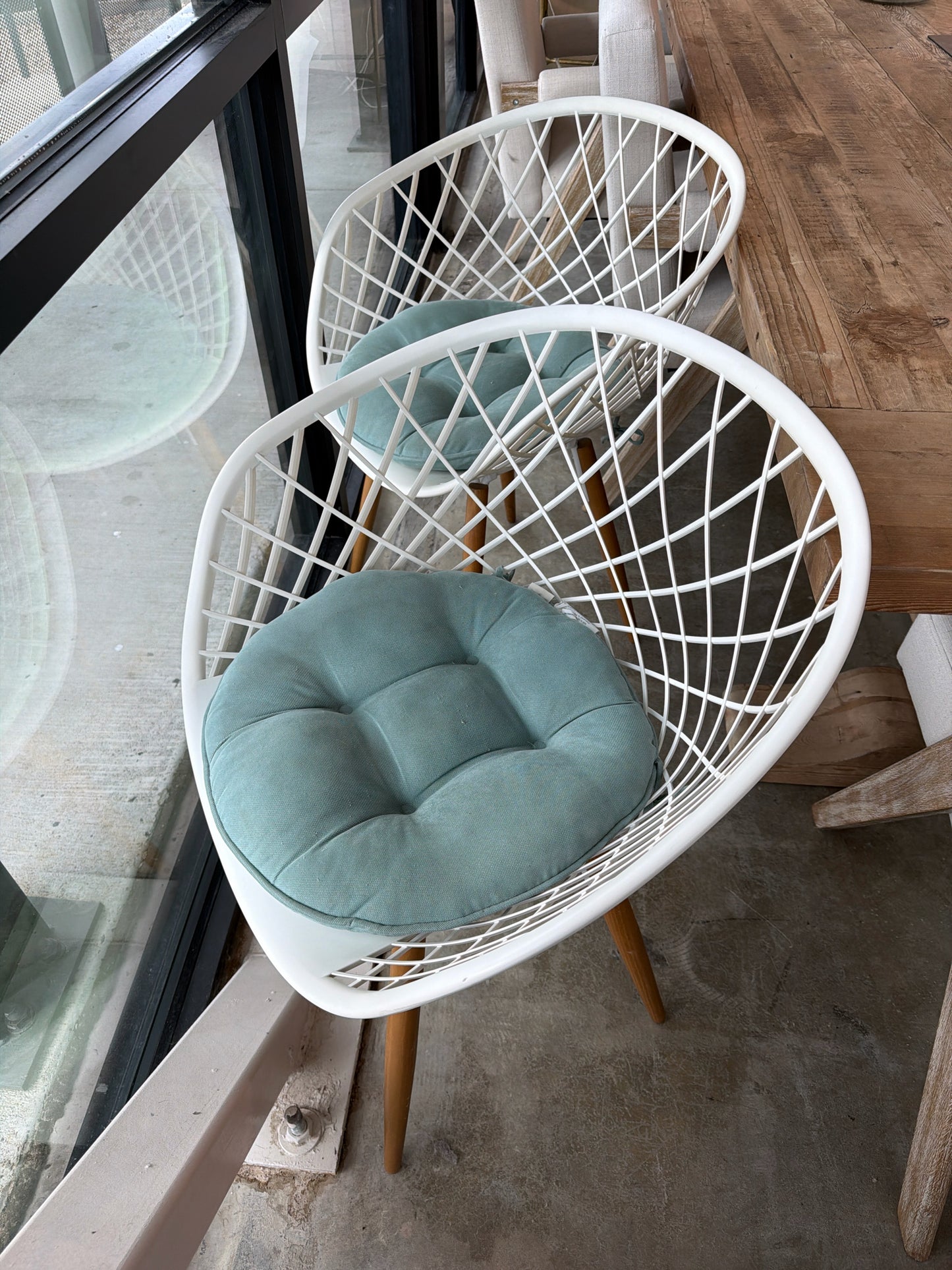 PAIR CB2 Sidera White Contemp./Wood Legs Chairs
