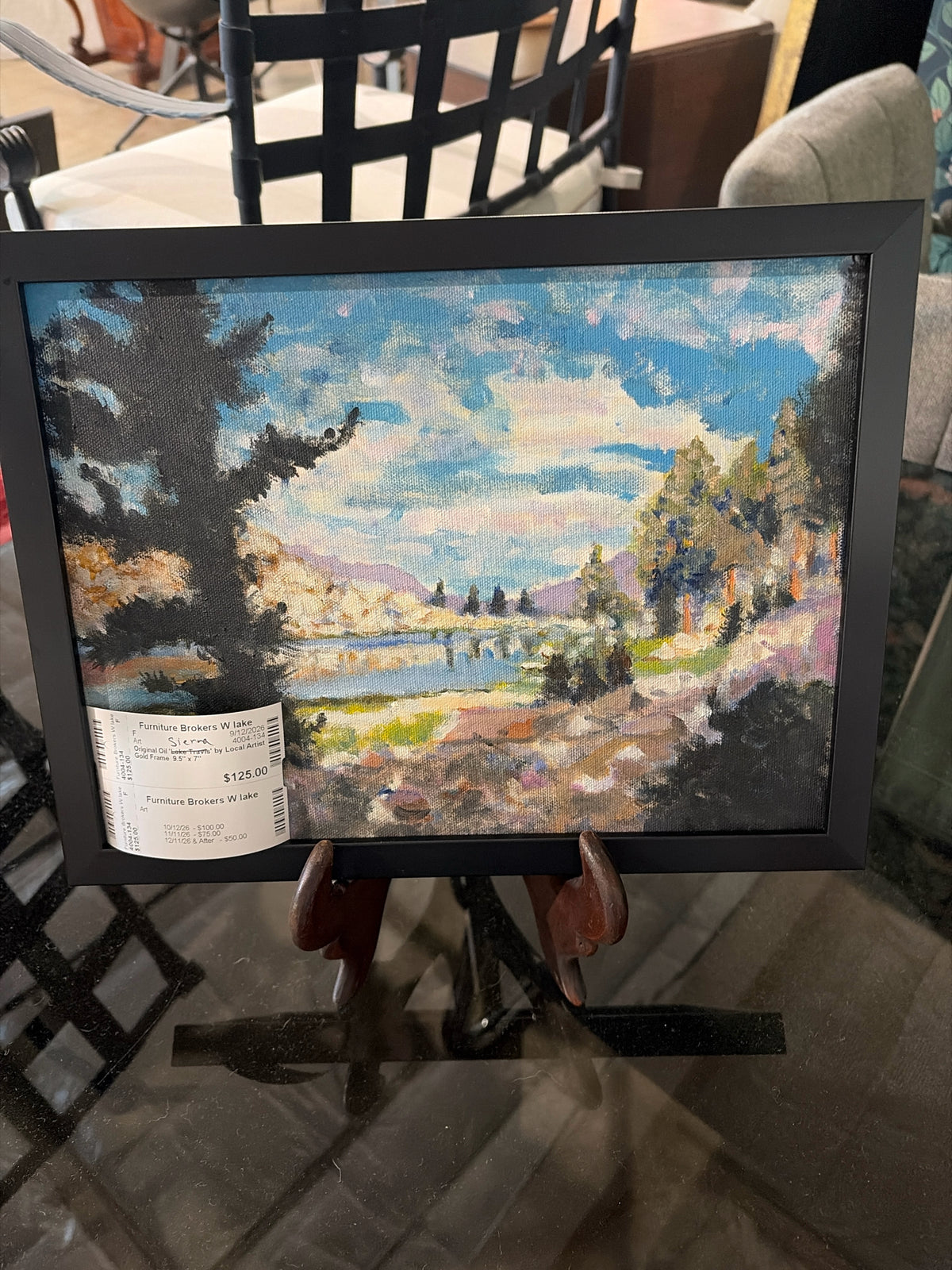 Original Oil 'Sierra Lake' by Local Artist Black Frame 11"x10"
