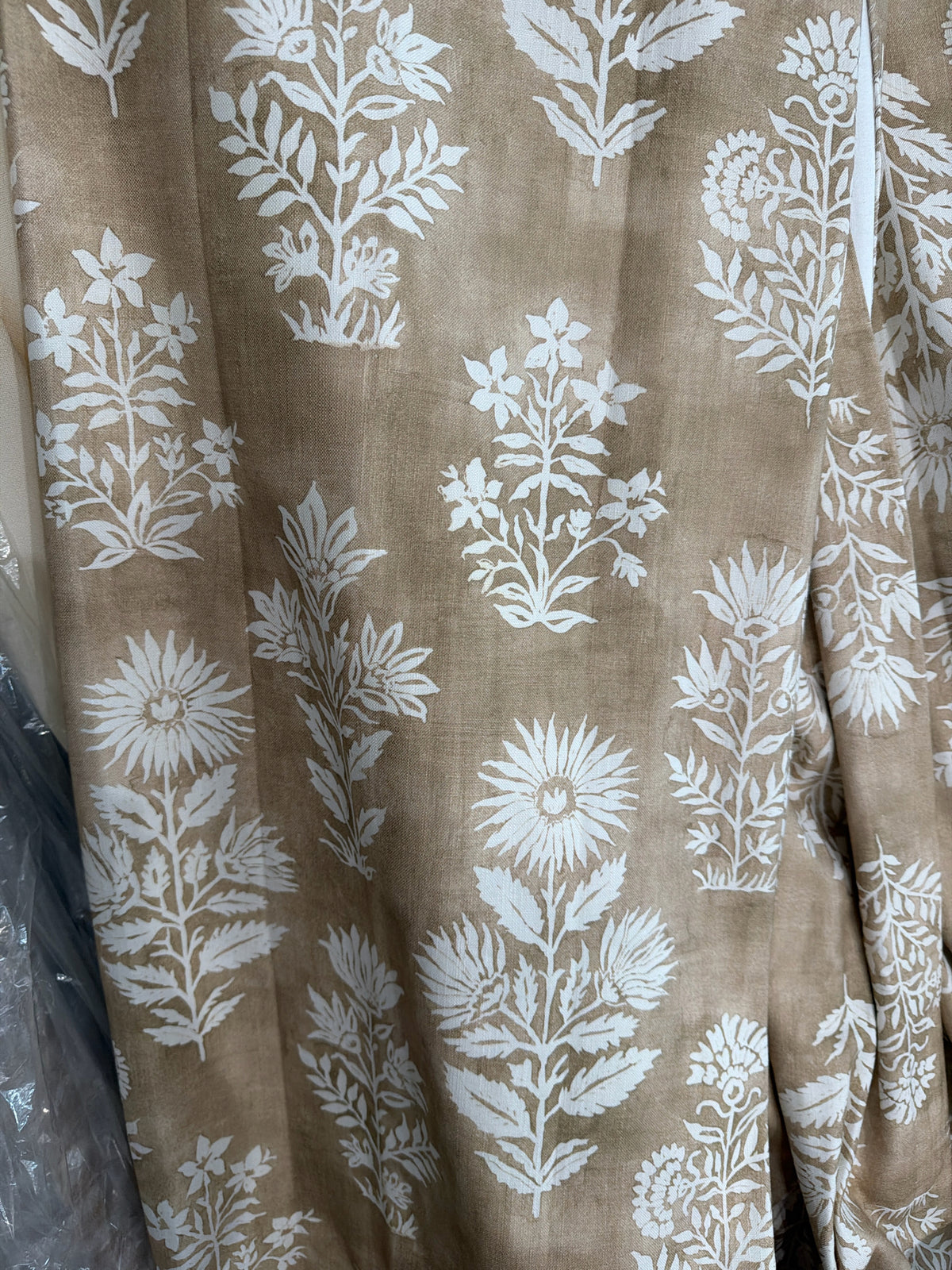 PAIR Custom Linen Floral Brown/ Cream Pin Pleated Curtains NEW 76"x80"