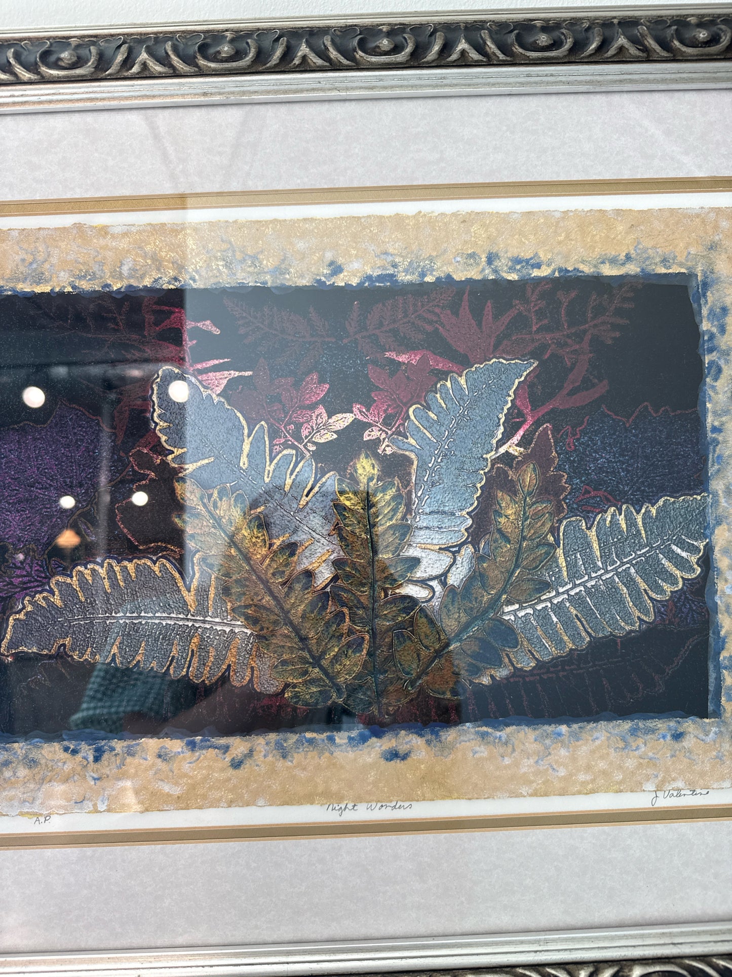 Signed Leaf Motif "Night Wonders" Painting in Ornate Frame (28x21)