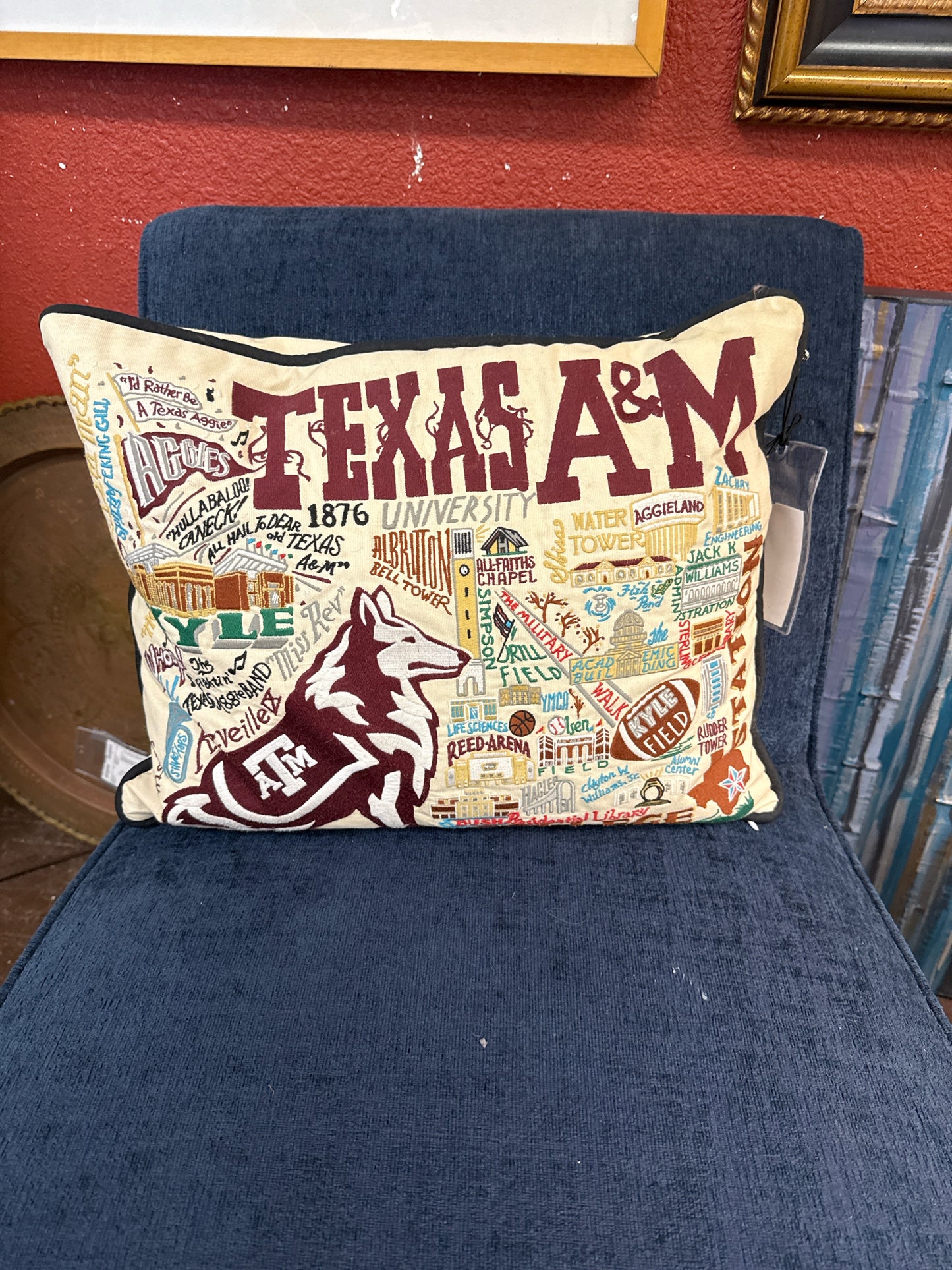 Catstudio Hand Embroidered Pillow Aggie (Texas A&M)