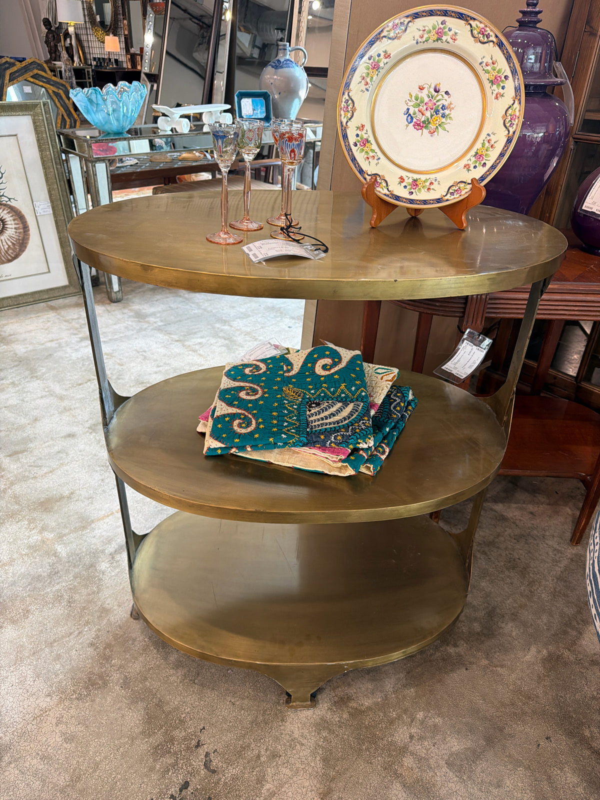 3-Tier Brass Look Side Table