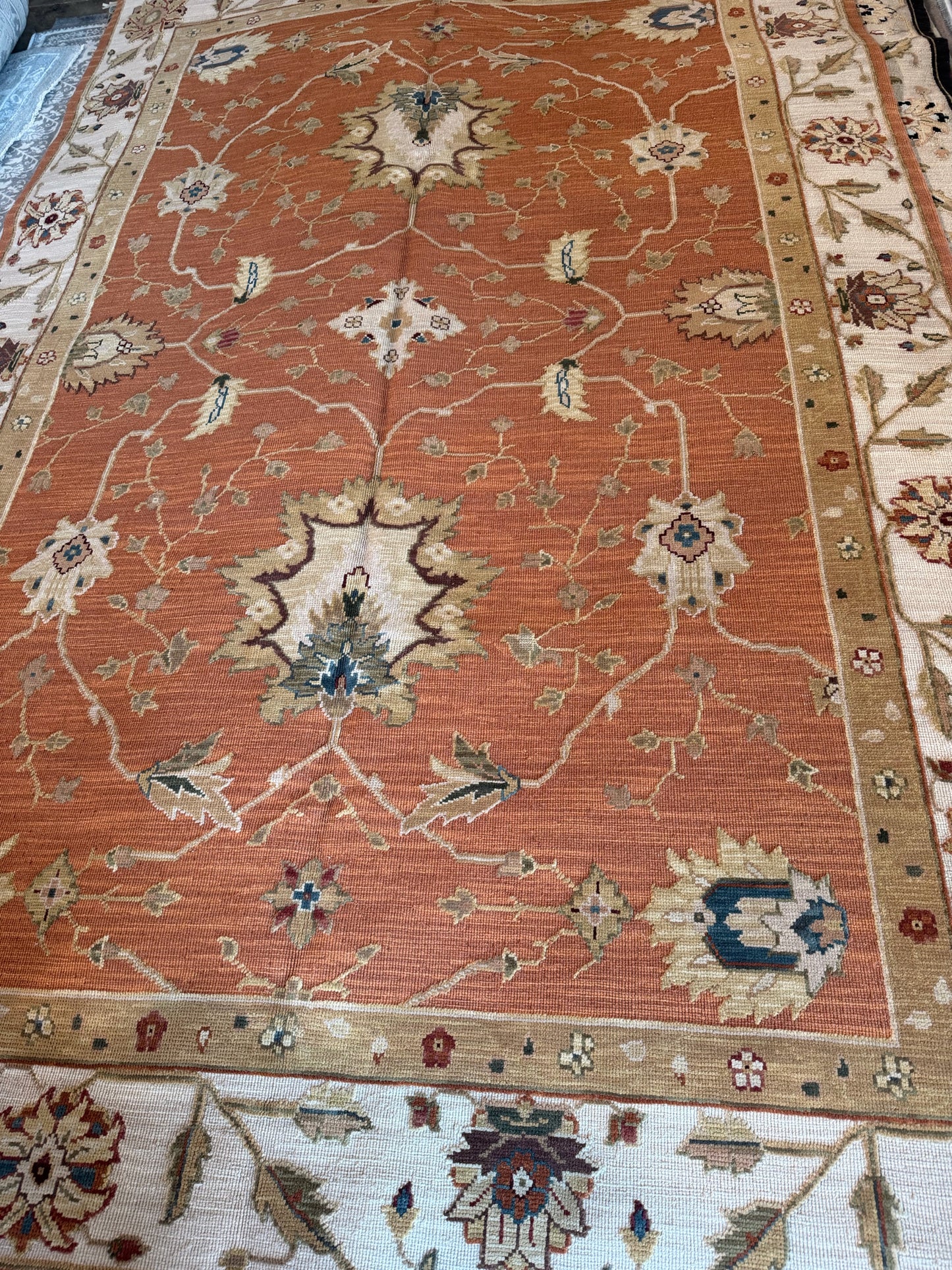 NEW Sufi Wool Hand Woven & Knotted Rug 5'10" x 8'10" Orange/Cream