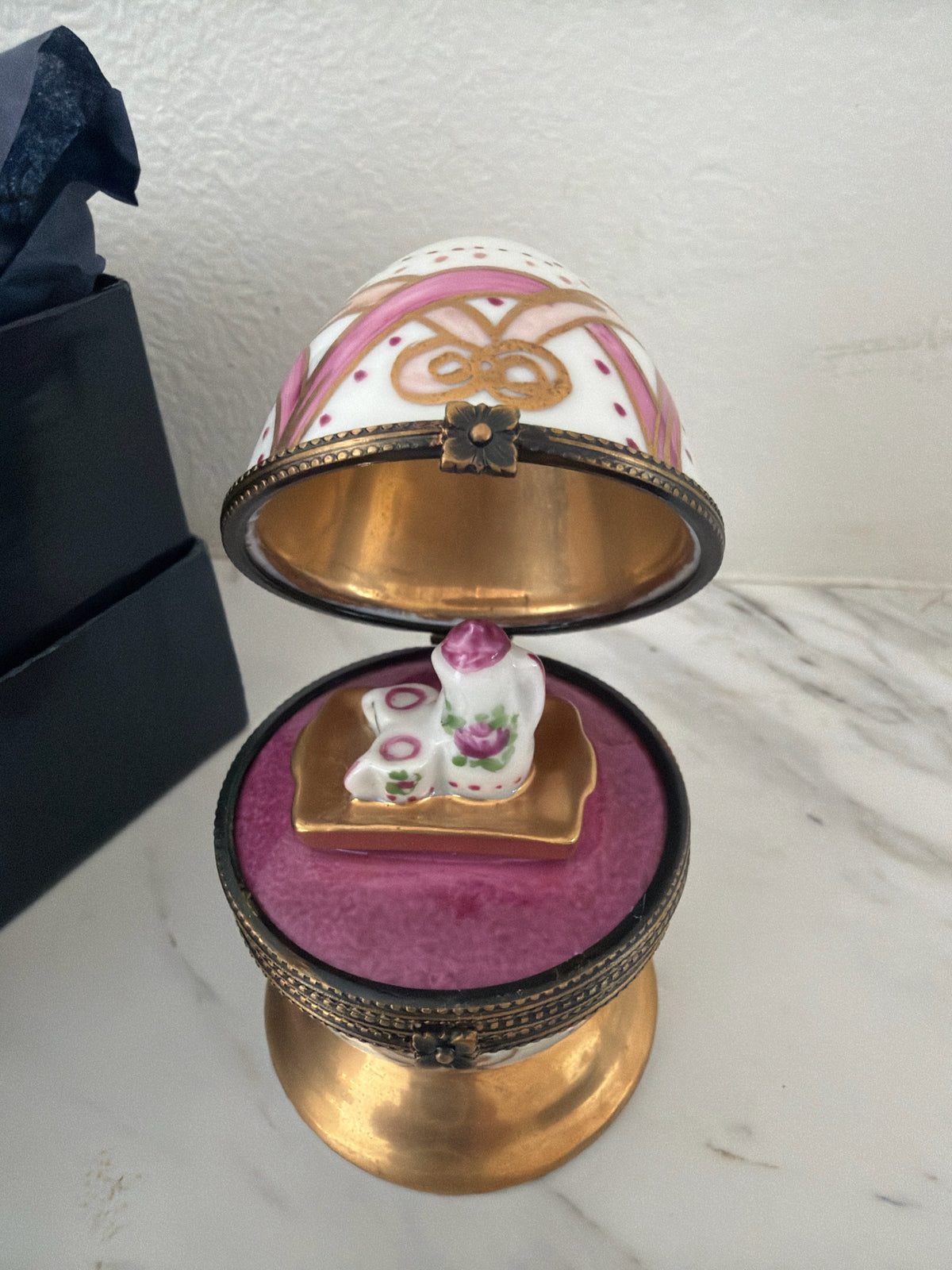 Limgoes Pink/White Egg Surprise Trinket Box in Box