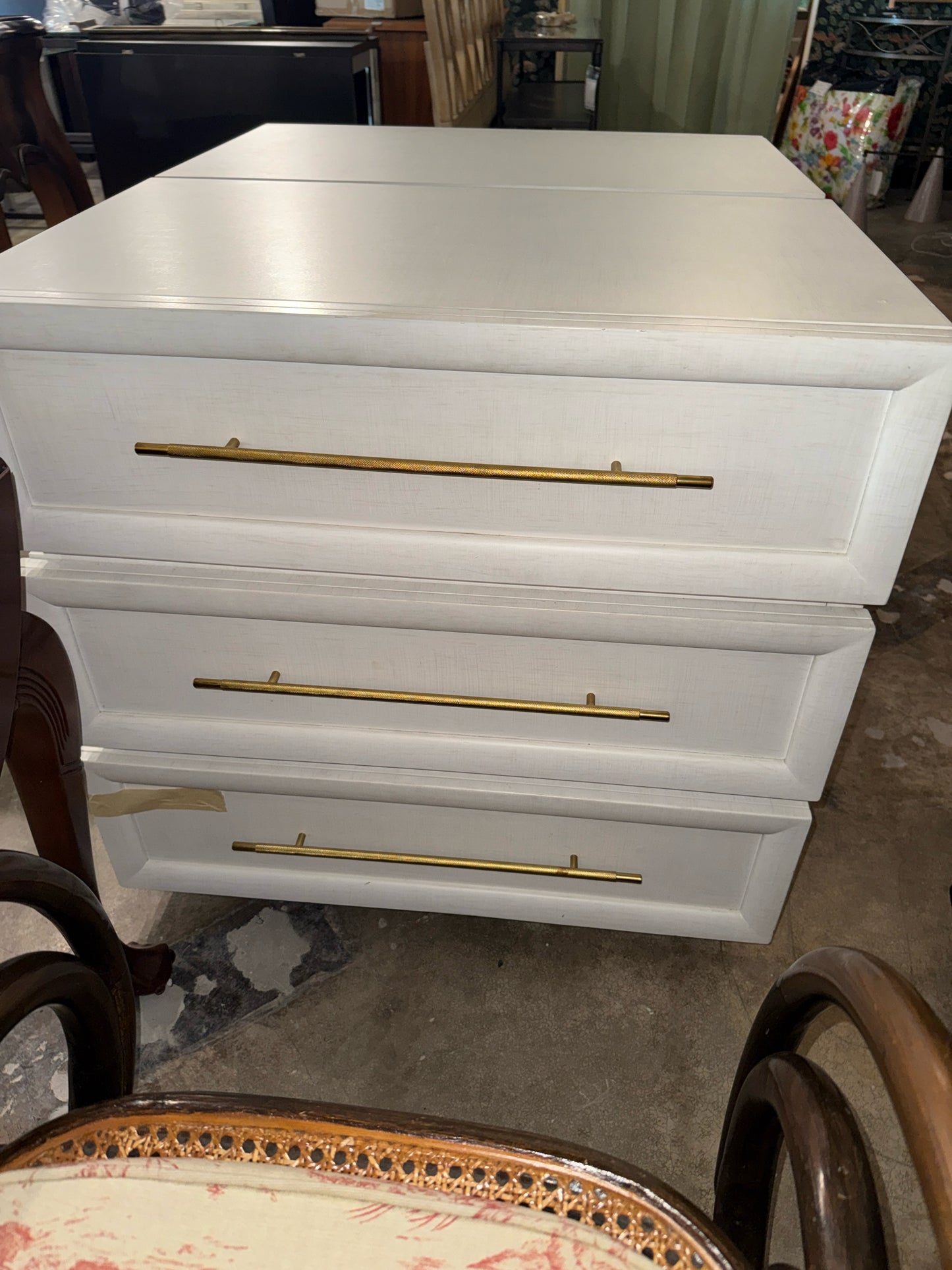 PAIR Stanley White 3-Drawer Nightstands w/Gold HW