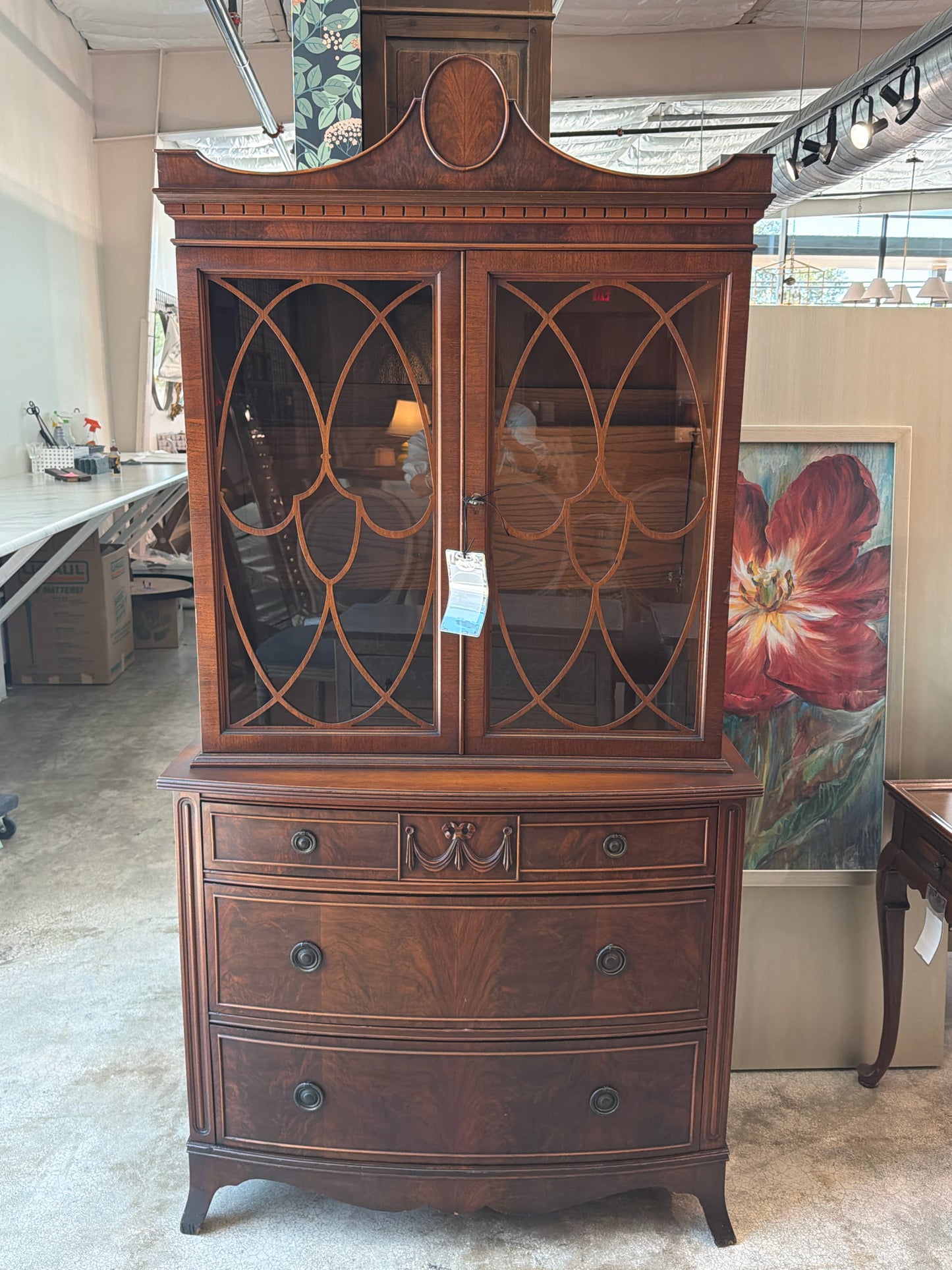 Antique NYC Early 1920's Mahogany 2-Drawer Cabinet w/ Lighting