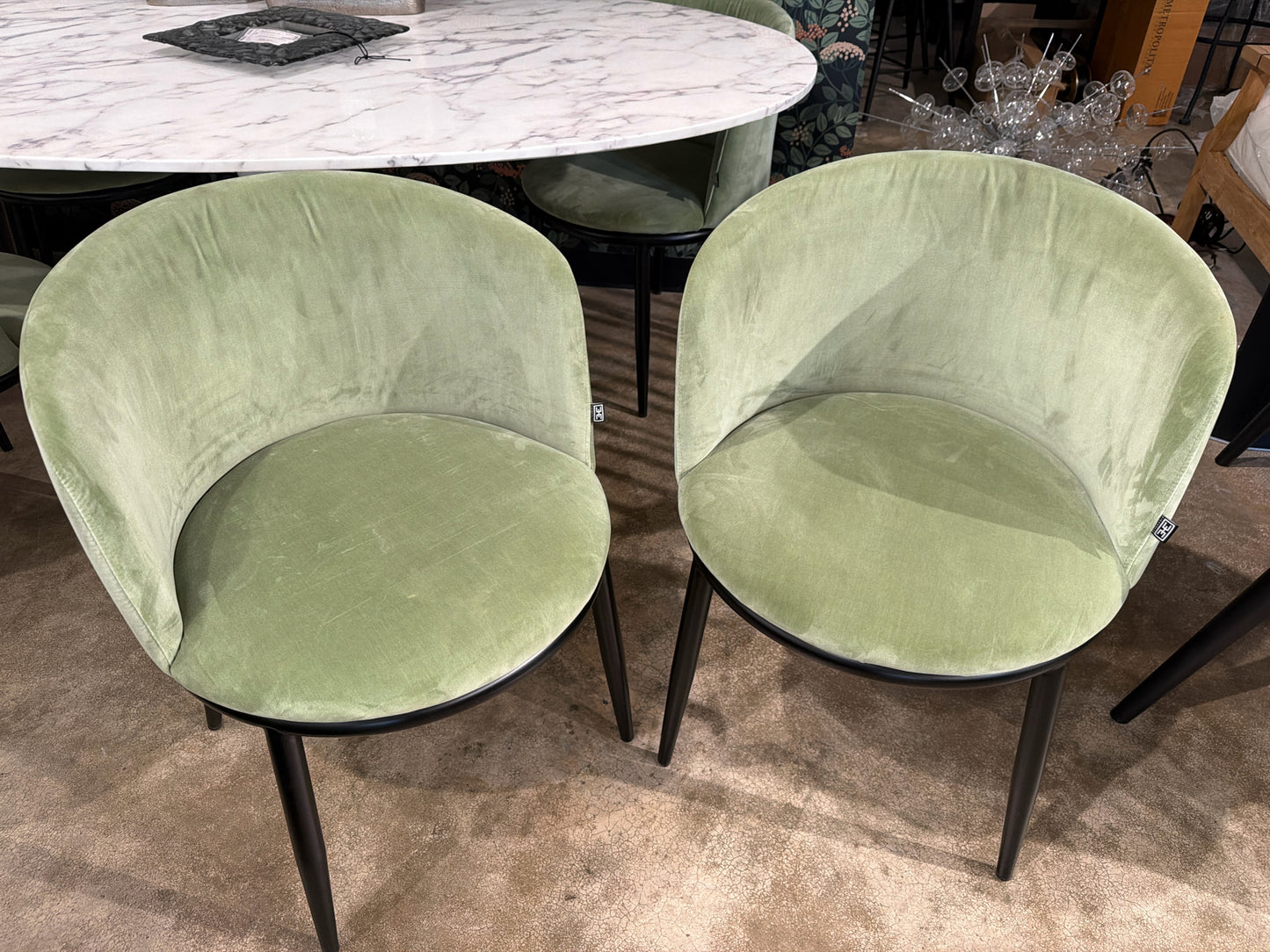 PAIR Green Velvet Side Chairs by Eichholtz Furniture