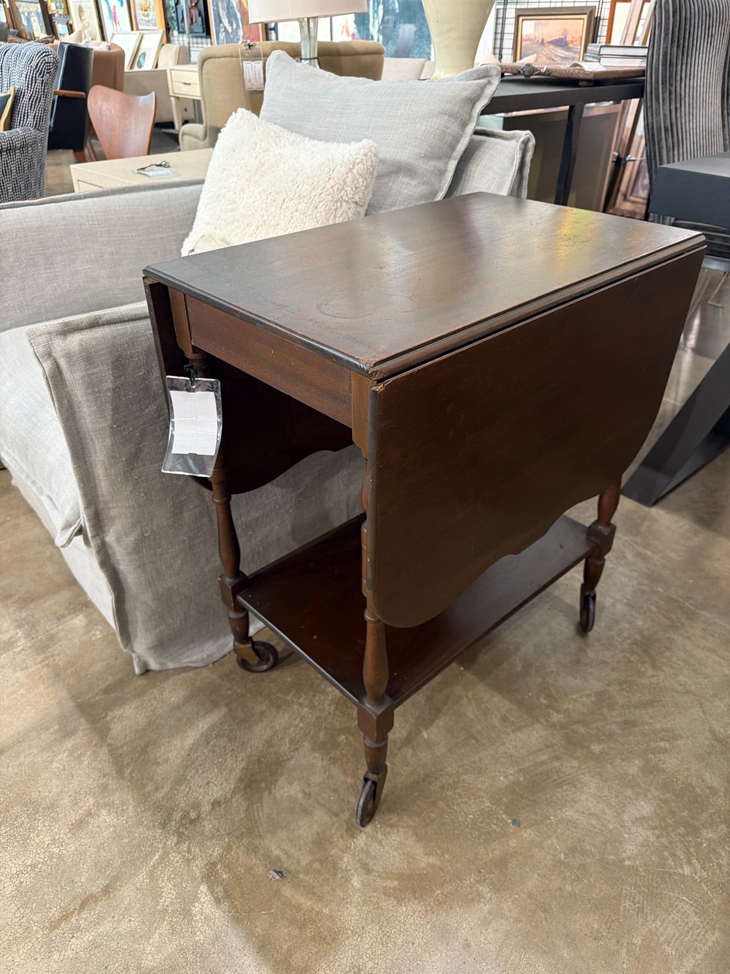 Antique Rolling Drop Leaf Table 25"x16"x 29"H