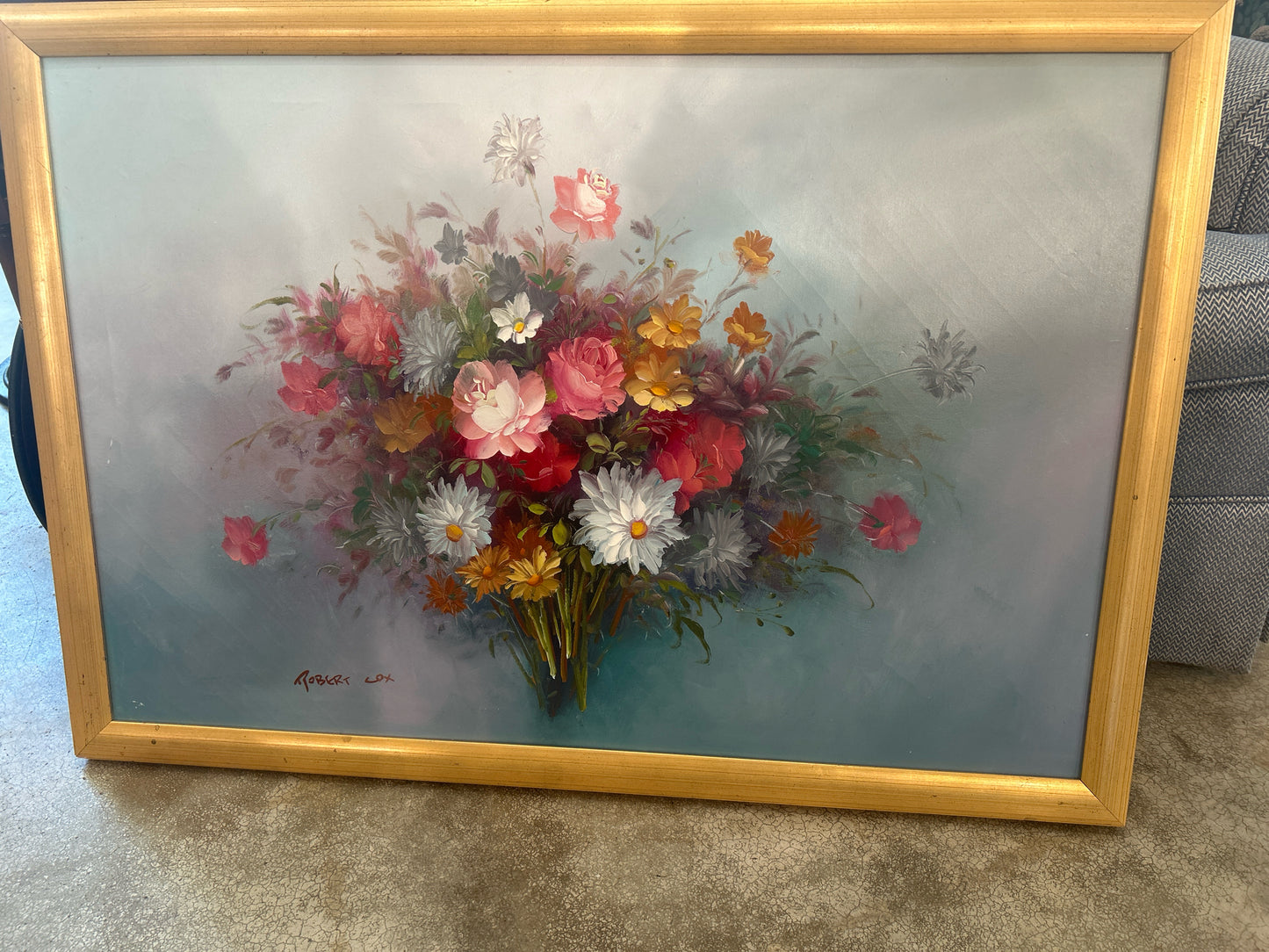 Signed Robert Cox- Bouquet of Flowers in Gold Frame 39 x 27