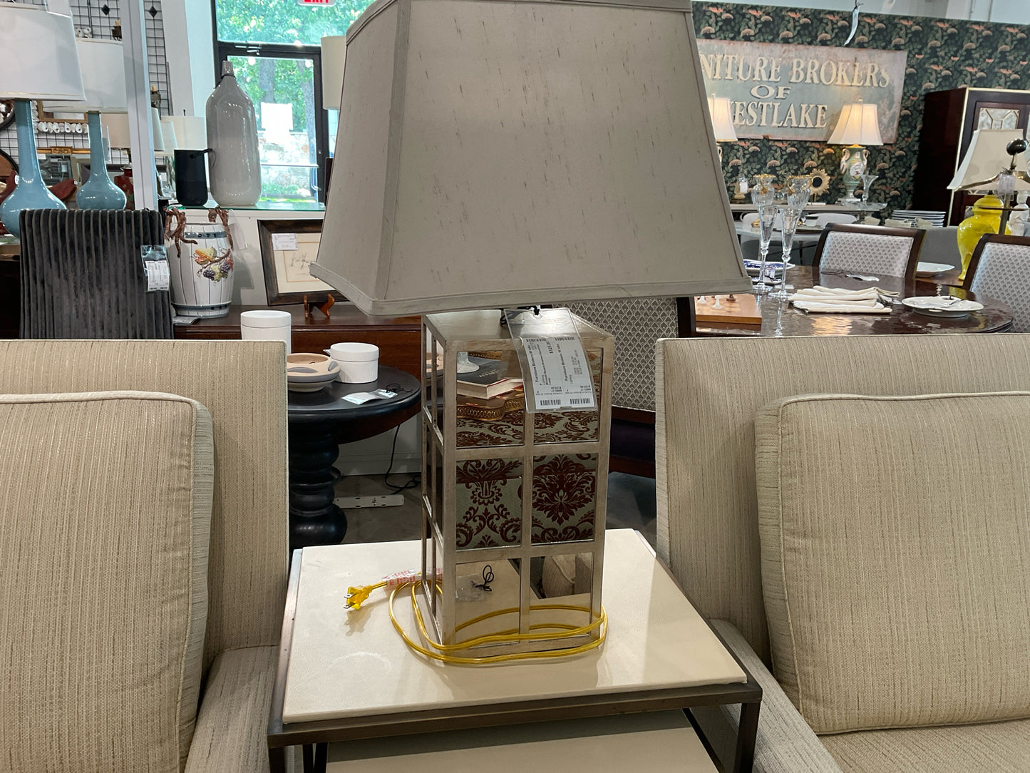 Mirrored Square Brushed Silver/Gold Lamp