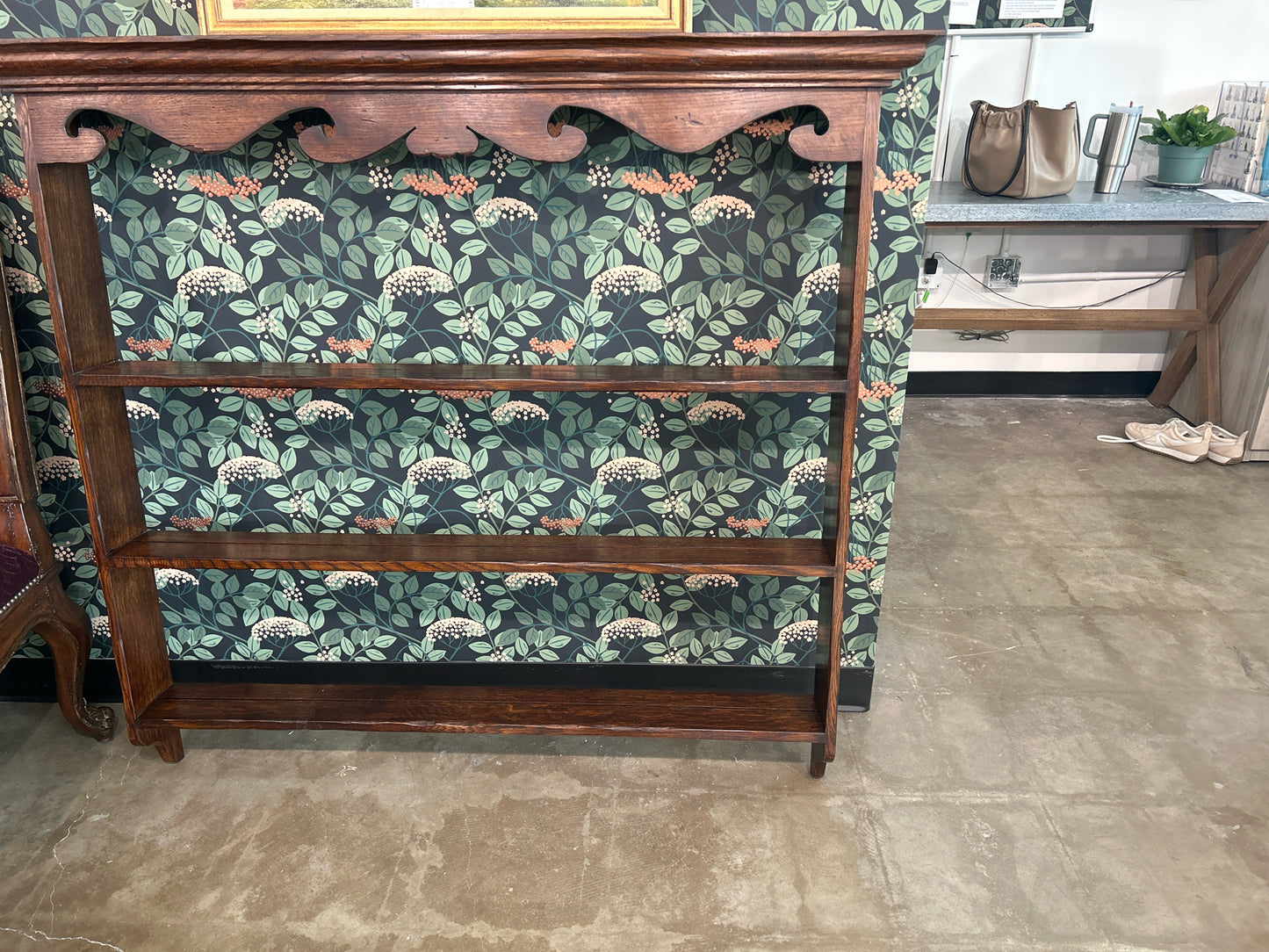 Antique 3- Shelf Oak Wood Plate Rack