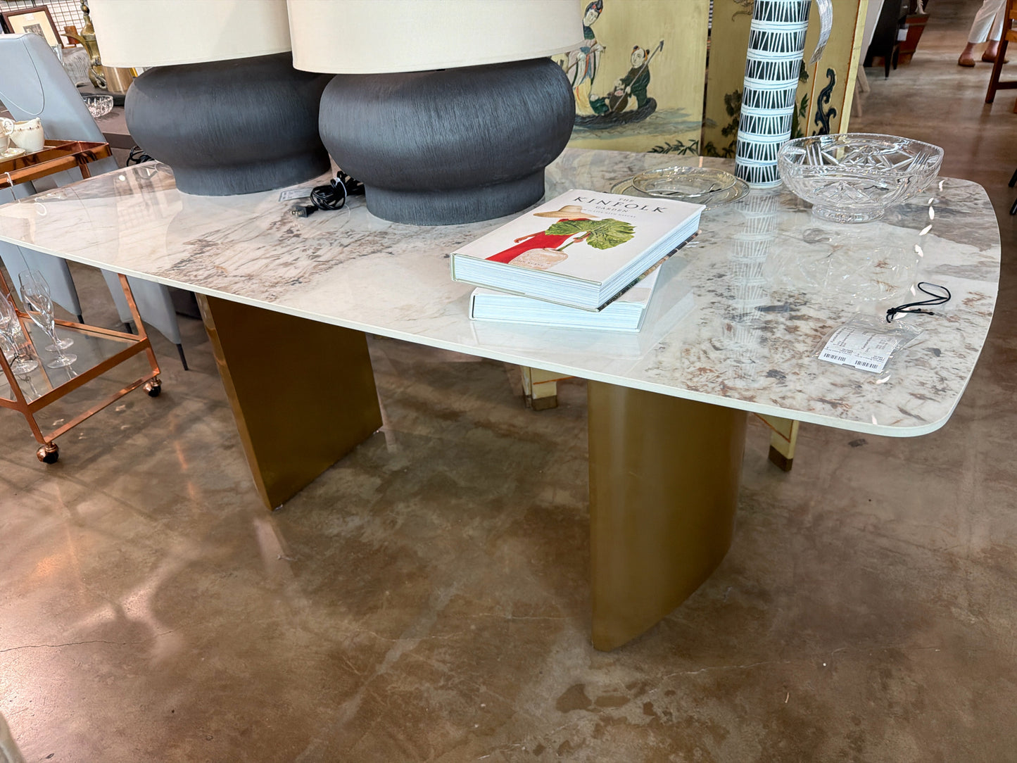 Dining Table w/ Gold Base 71"l x 35.5d