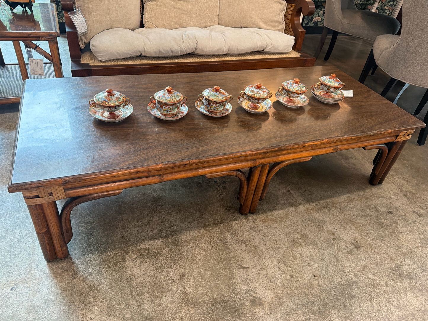MCM Low Rattan Coffee Table 61" X 25" X 14.5"