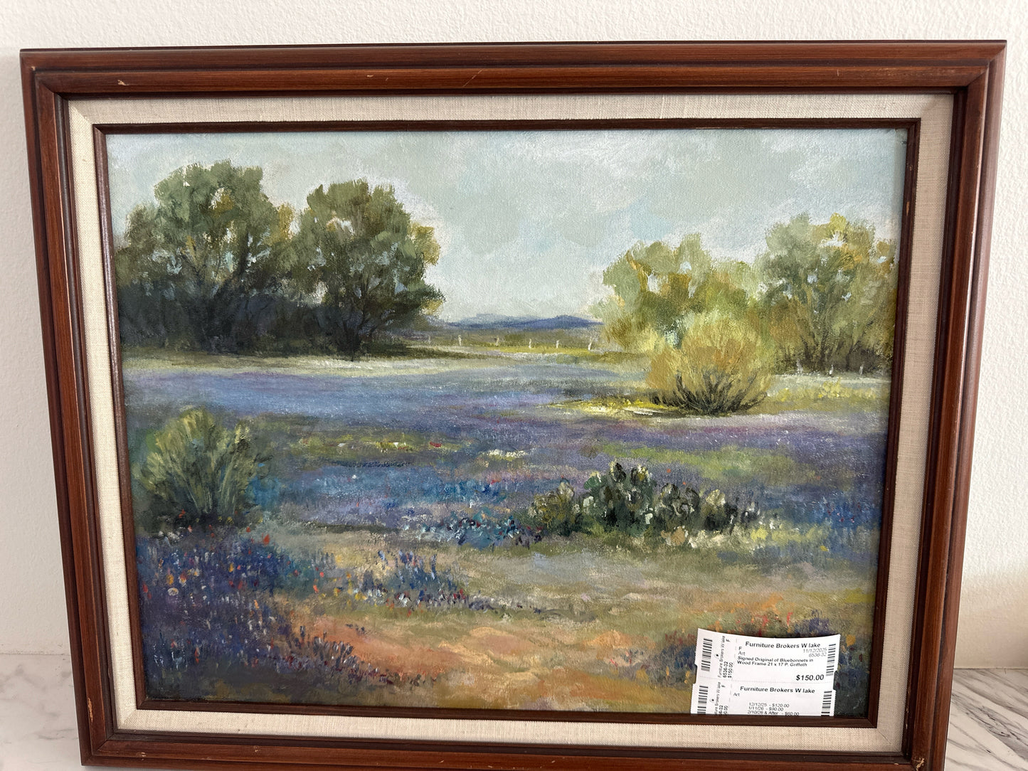 Signed Origianal of Bluebonnets in Wood Frame 21 x 17 P. Griffeth