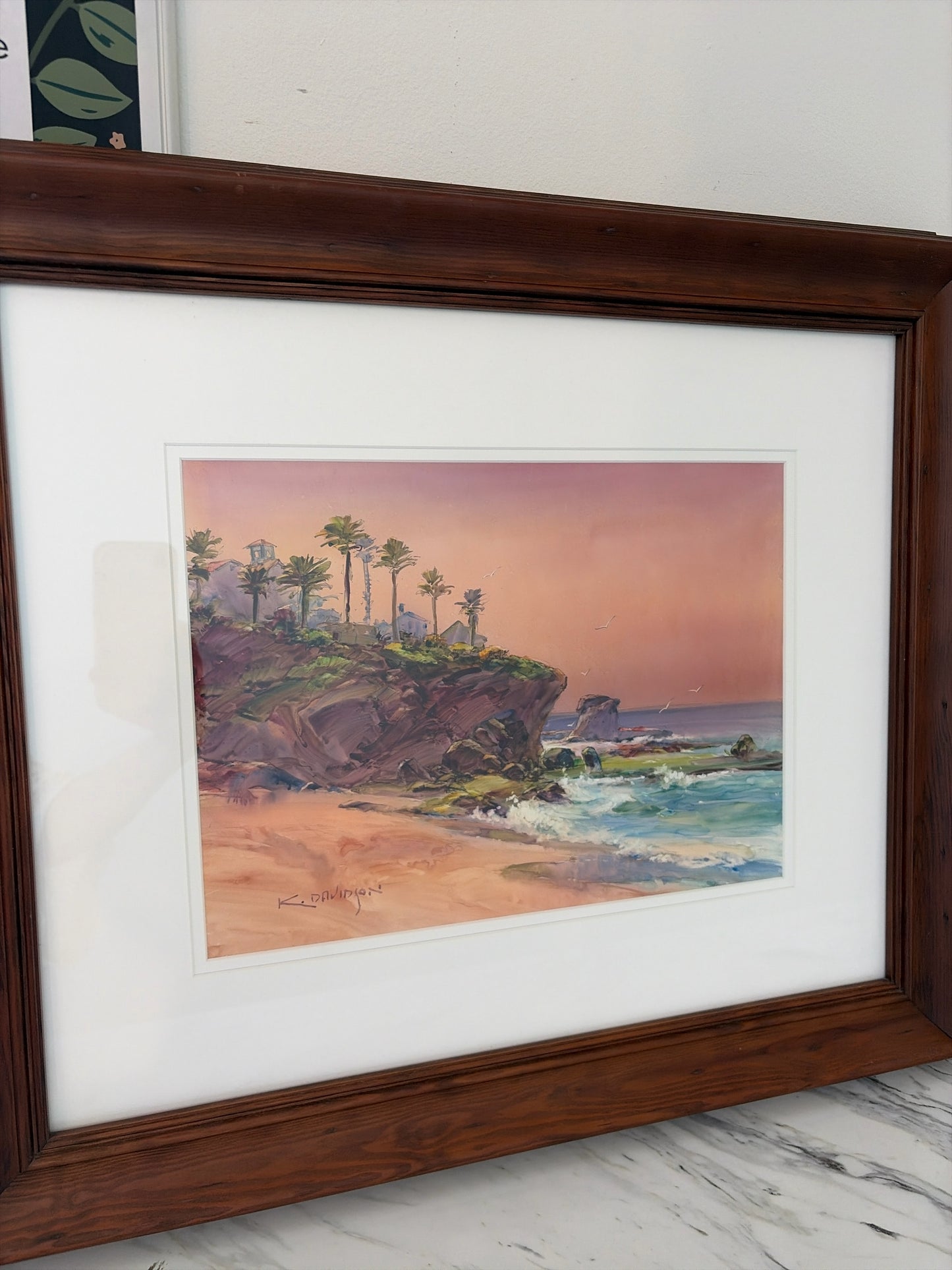 Original Signed Watercolor-Southern Cali Cliff in Wood Frame (24x21)