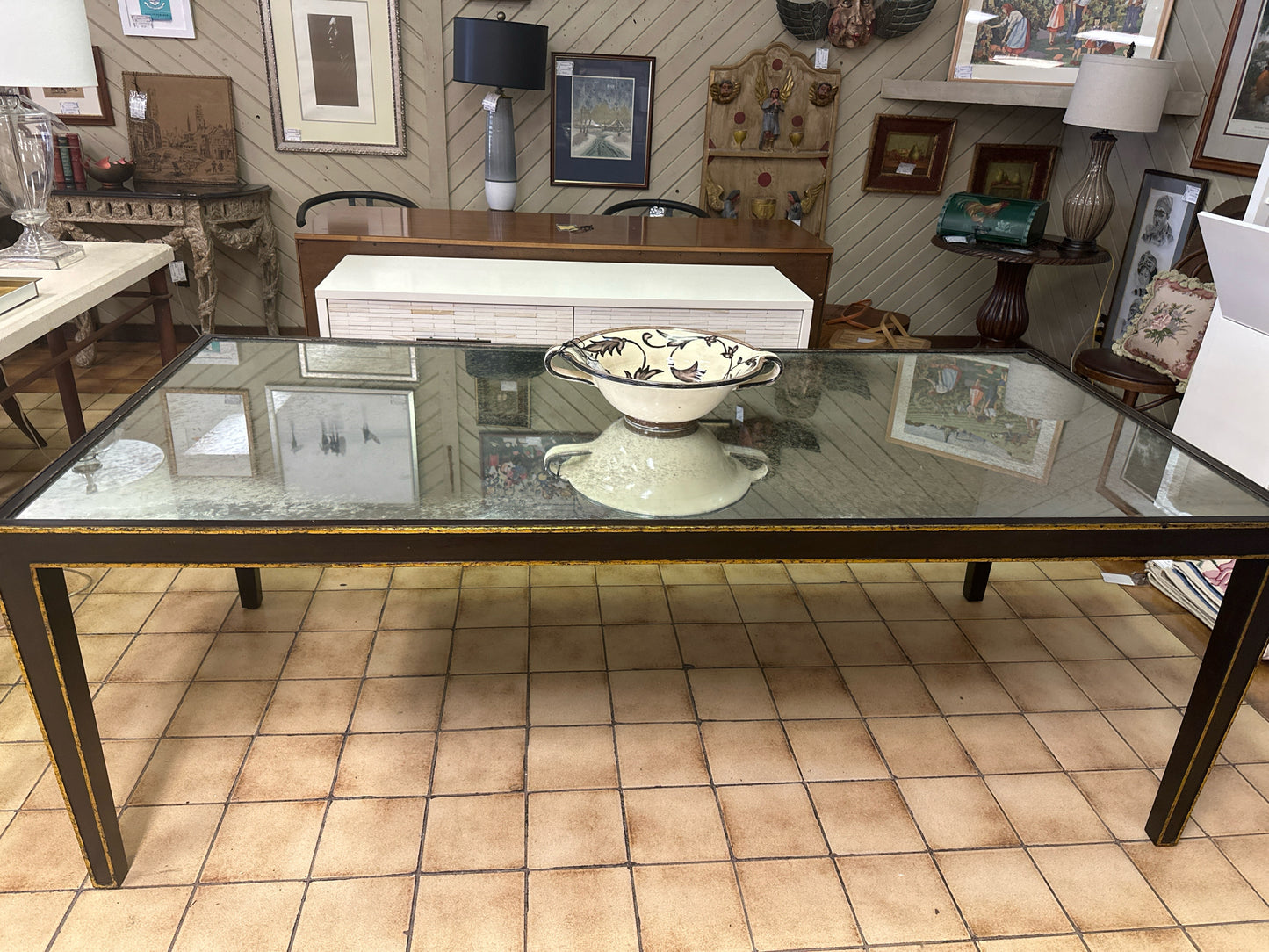 Oly Studio Black/Gold Mirrored Glass Top Dining Table 84 X 39.5