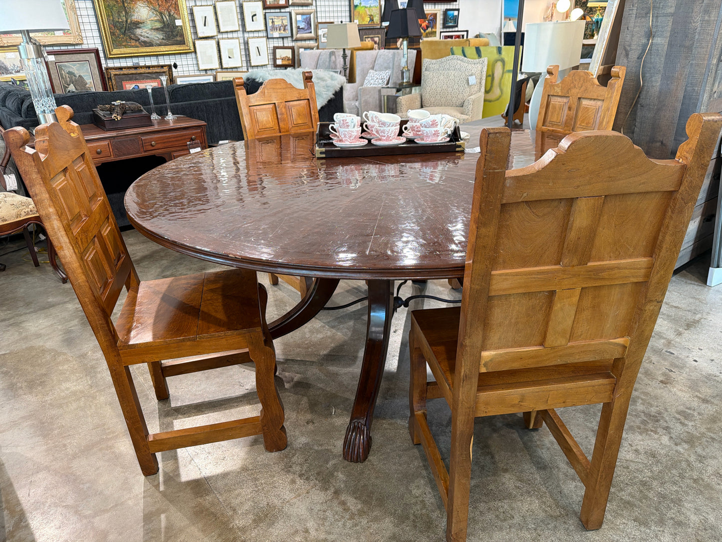 SET of 4 Wood Armless Chairs Carved Mesquite Wood Square Detail