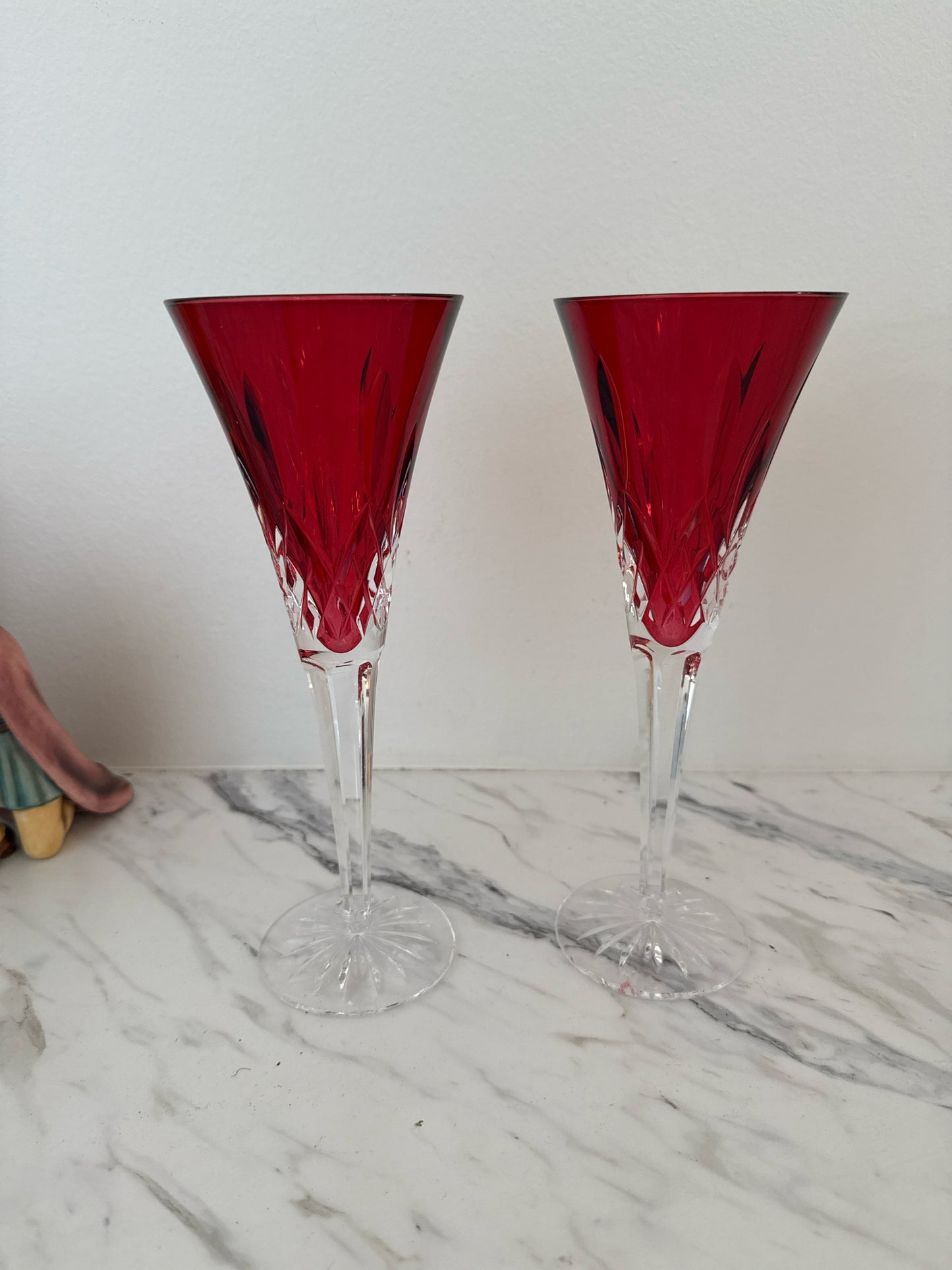 PAIR Waterford Lismore Crimson Crystal Fluted Champagne Glass