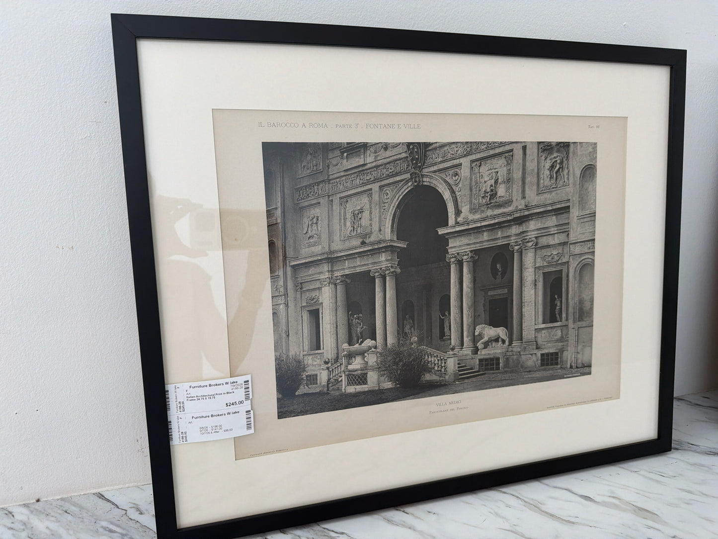 Italian Architectural Print in Black Frame 24.75 X 19.75