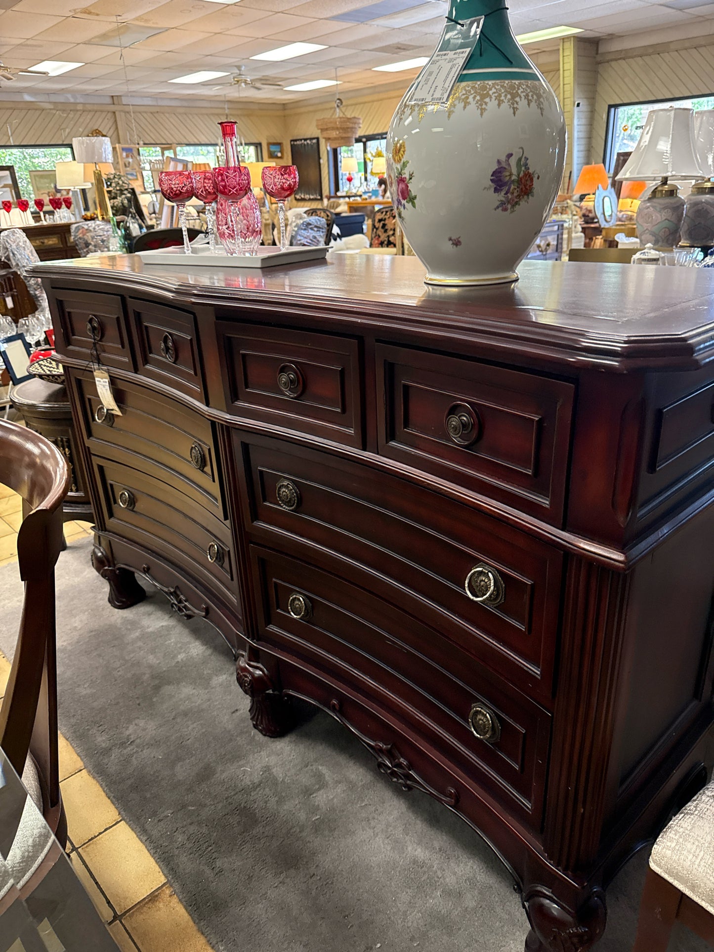 Dark Wood Buffet Velvet Lined 8- Drawer