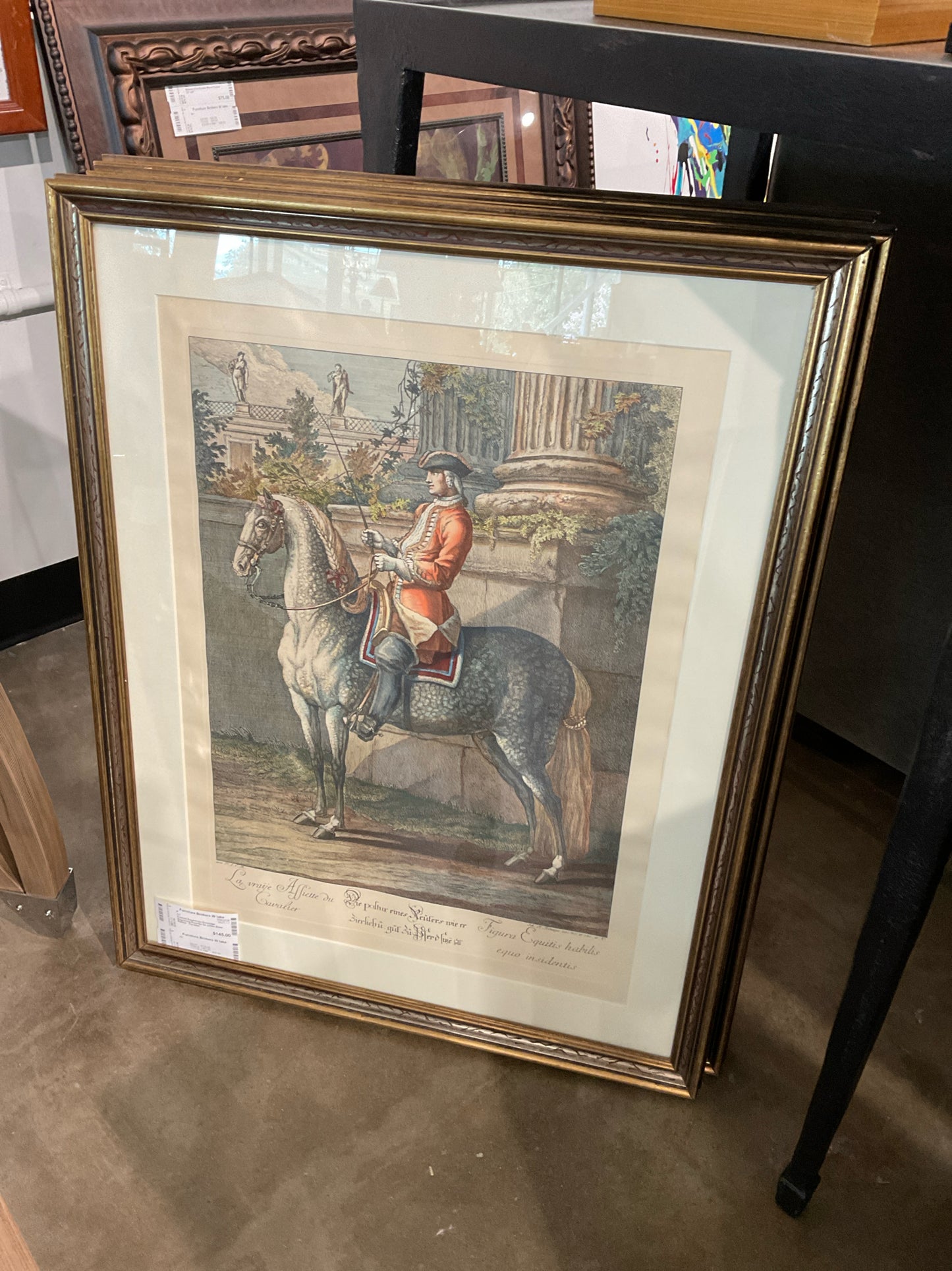 Framed Equestrian Dressage Engraving Restrike by Johan Elias Ridiner 'Cavalier'