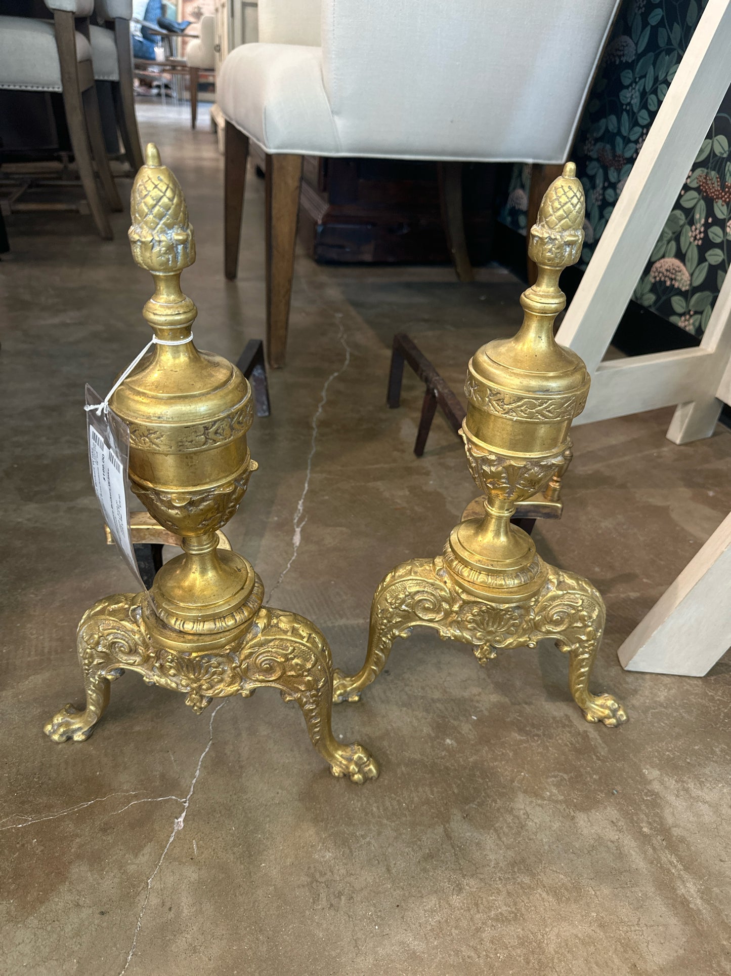 PAIR Antique Brass Andirons 18" tall