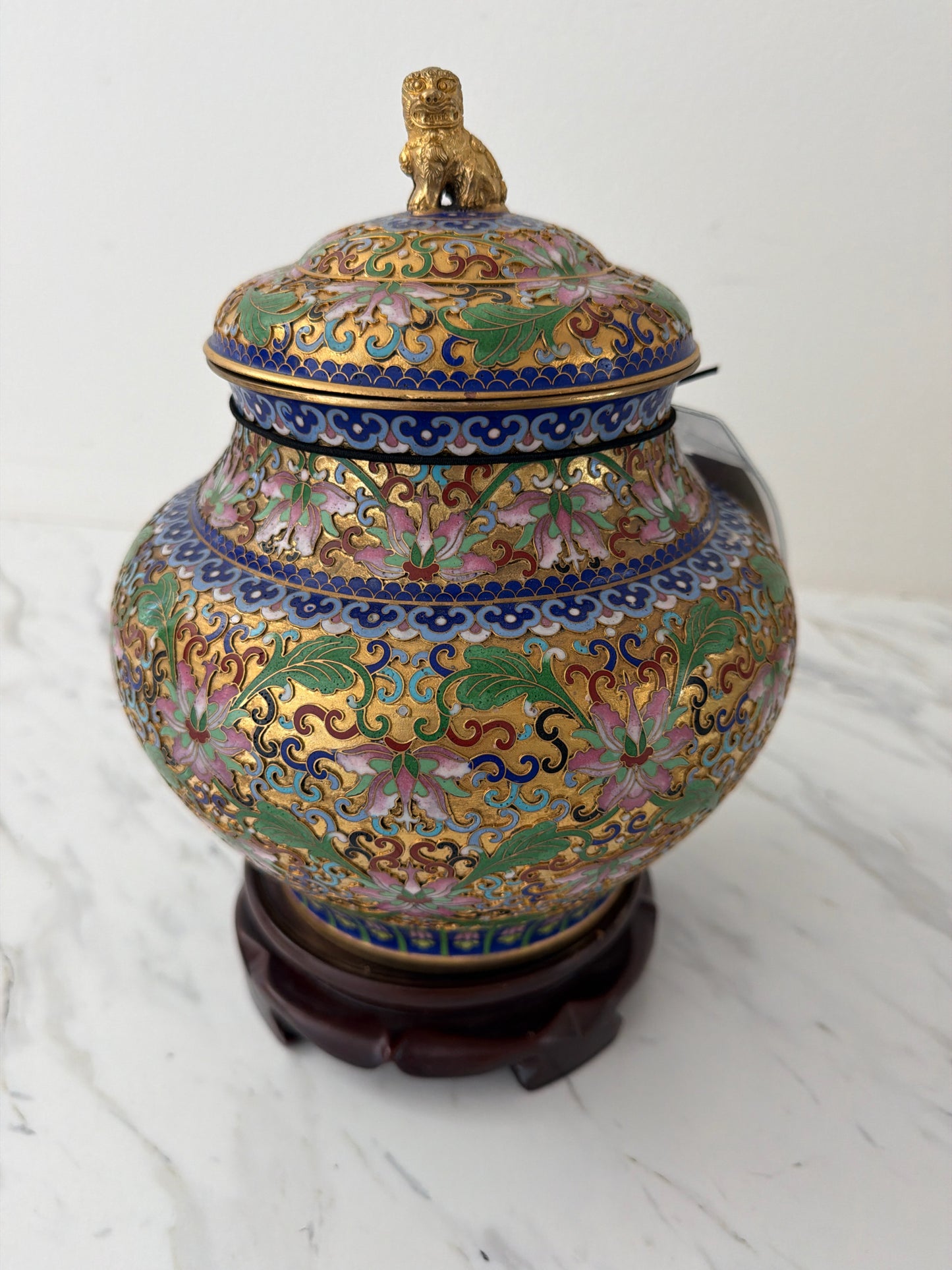 Chinese Cloisonne Enamel Ginger Jar on Swivel Stand