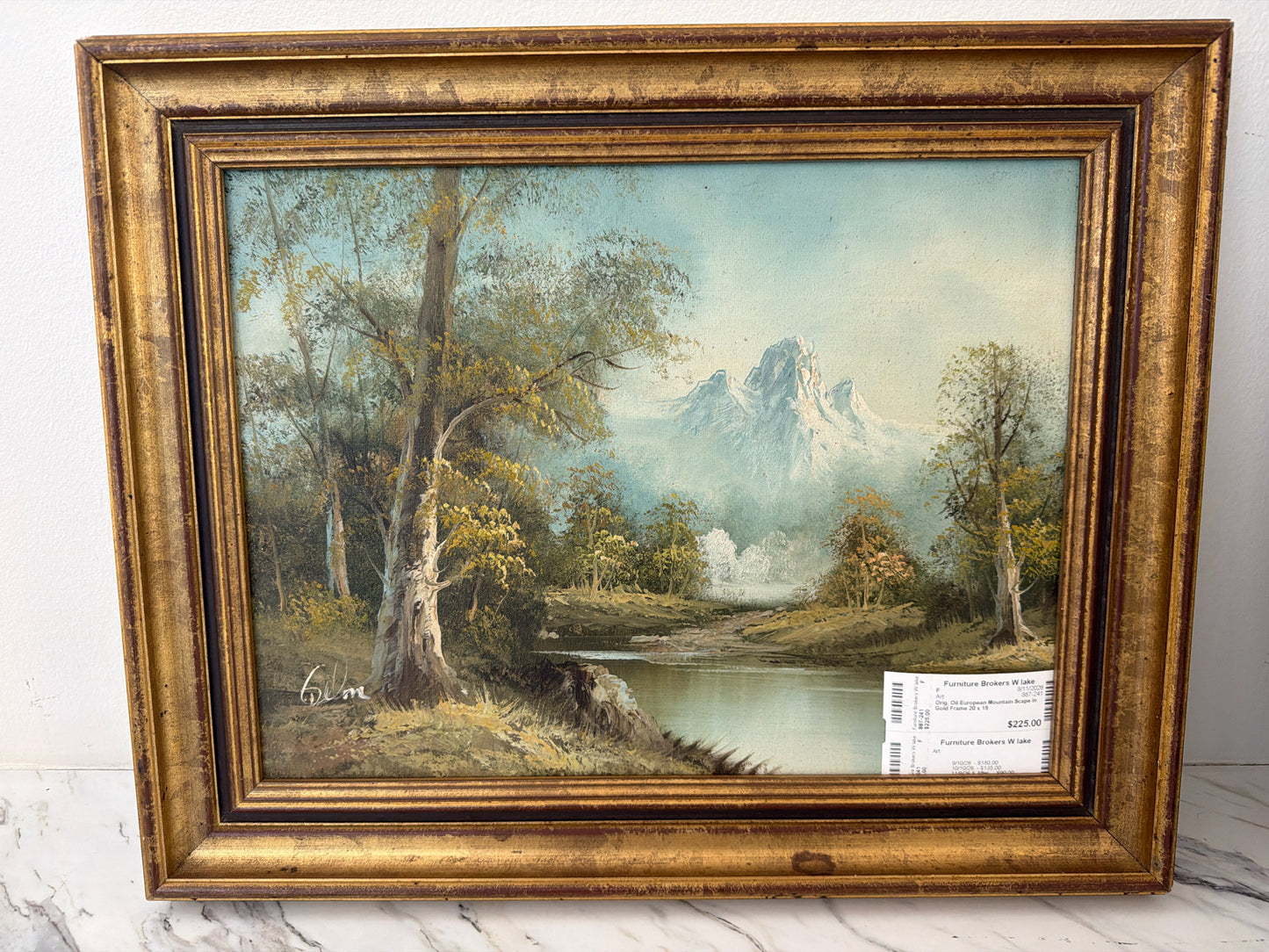 Orig. Oil European Mountain Scape in Gold Frame 20 x 15