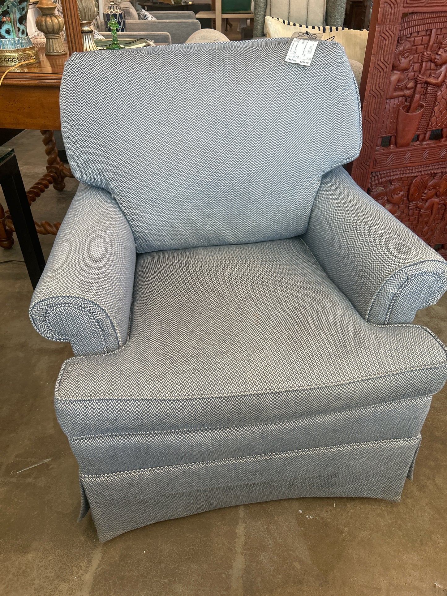 Hickory Chair Blue/White Chevron Club Chair