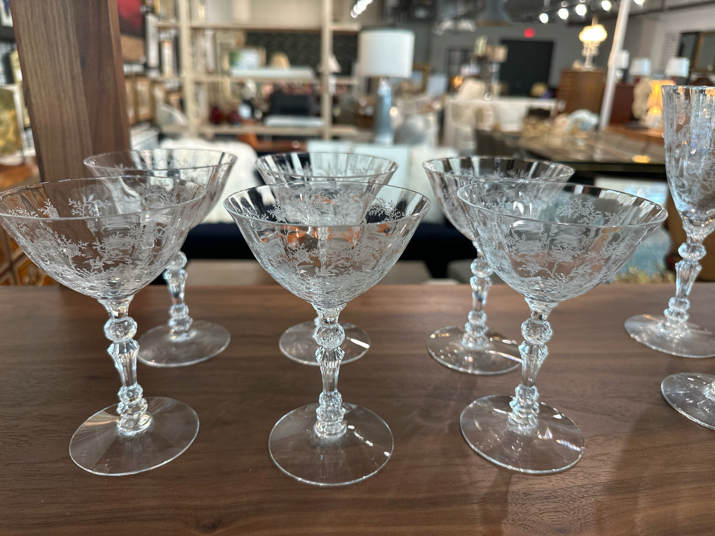 SET of 6 Vintage Fostoria Etched Crystal Coupe Glasses