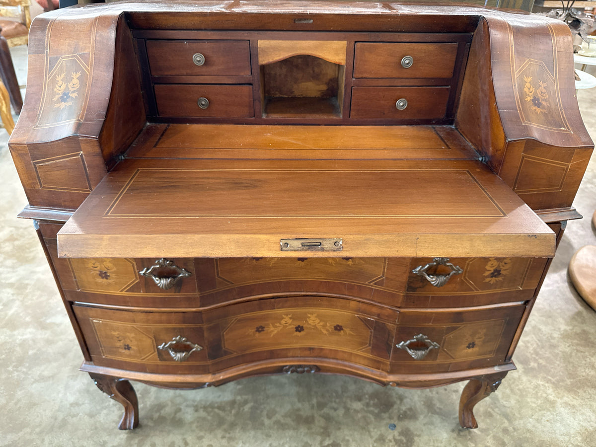 Vintage Italian Petite Secretary Desk with Dropfront and Inlay Design