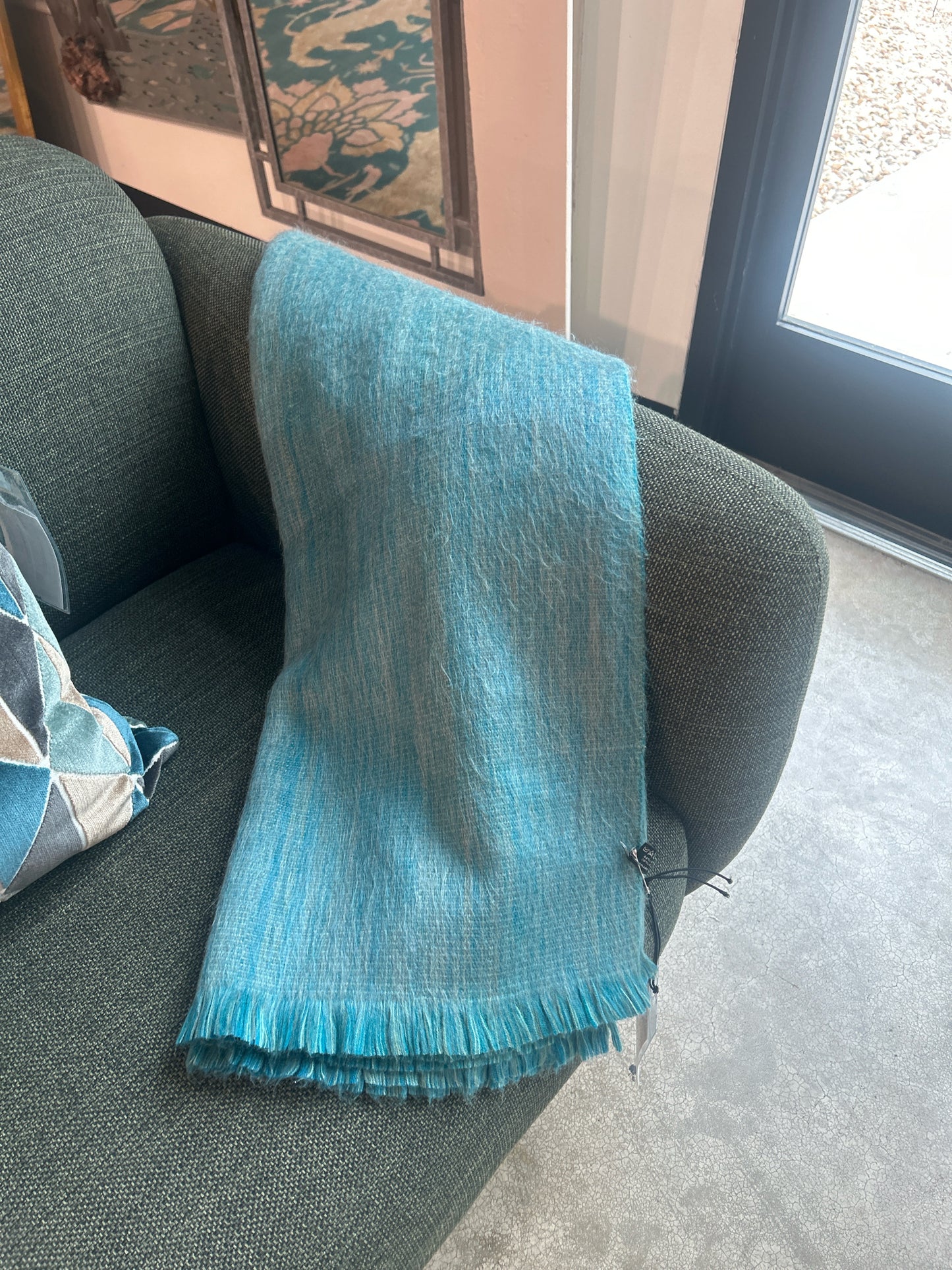 Teal Wool Stripe Throw Blanket-Handmade from Ecuador