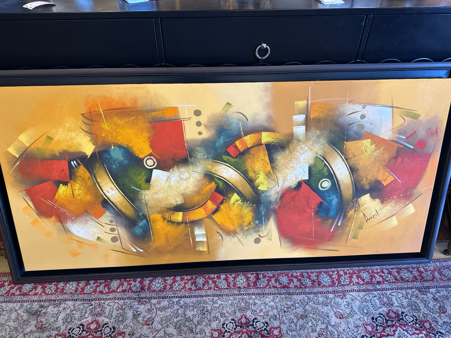 Multi Color Abstract in Black Frame 67 x 31.5