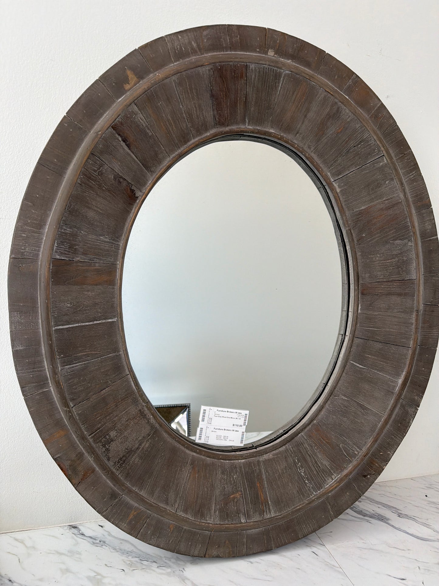 Grey Wood Oval Mirror 28 x 32