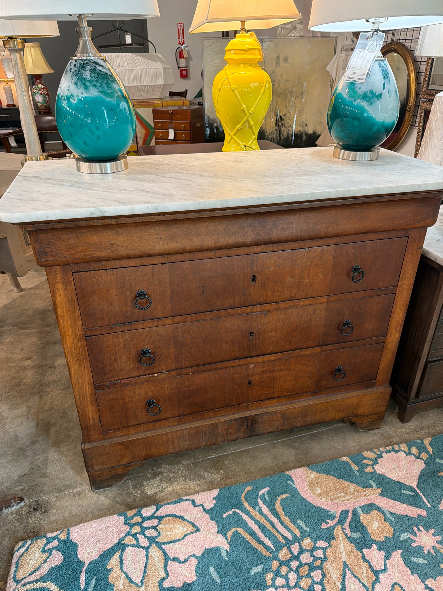 Antique 3-Drawer Commode/Dresser w/White Marble Top
