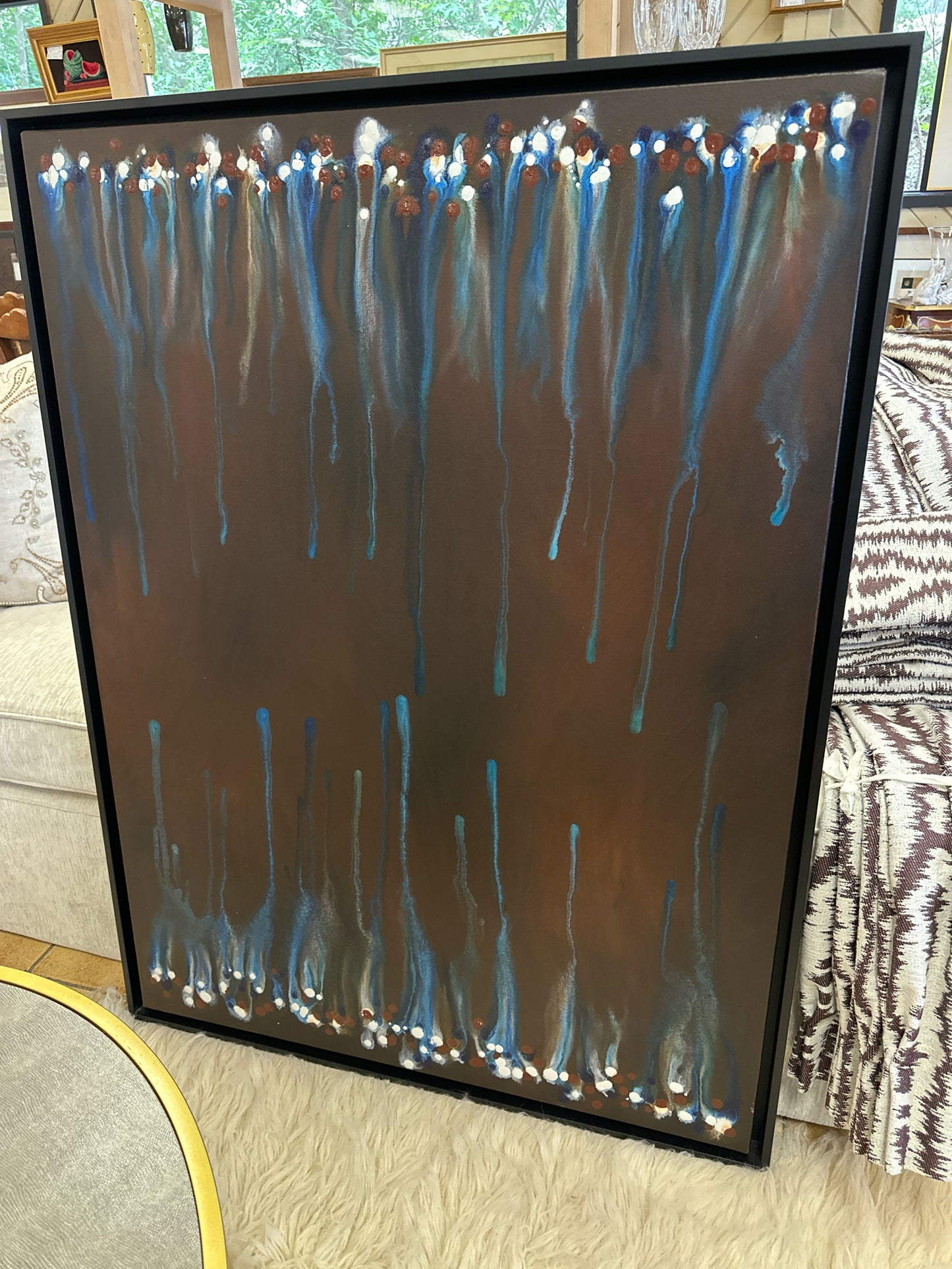 39 x 50 Contemporary Art in Black Frame Black/Blue/White