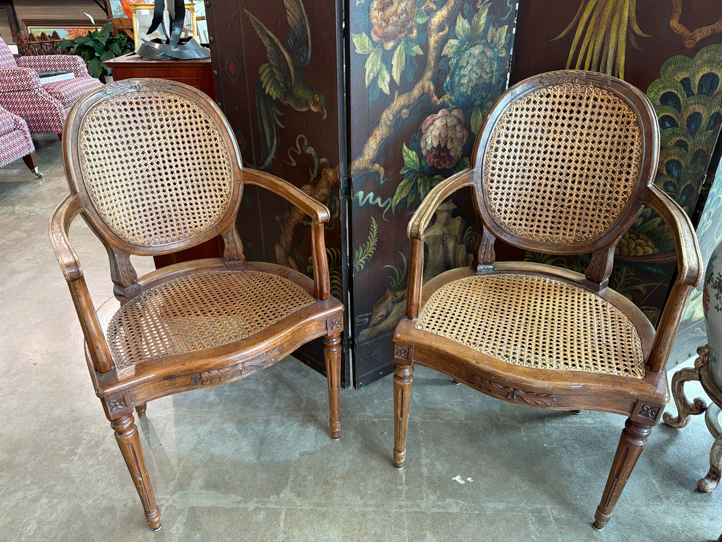 PAIR Vintage French Louis Style XVI Cane Arm Chairs