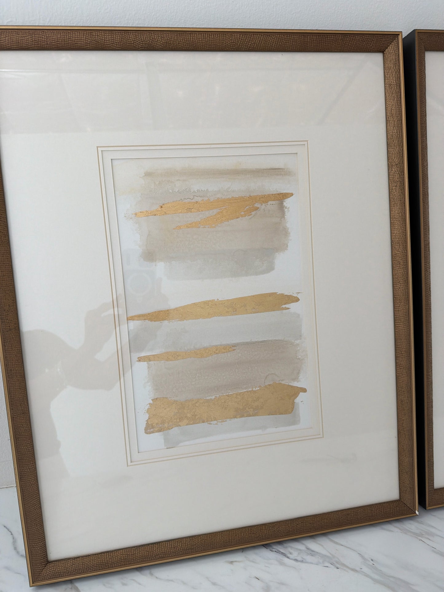 "La Torre I"- Gold/Silver Abstract in Gold Frame 25 x 20