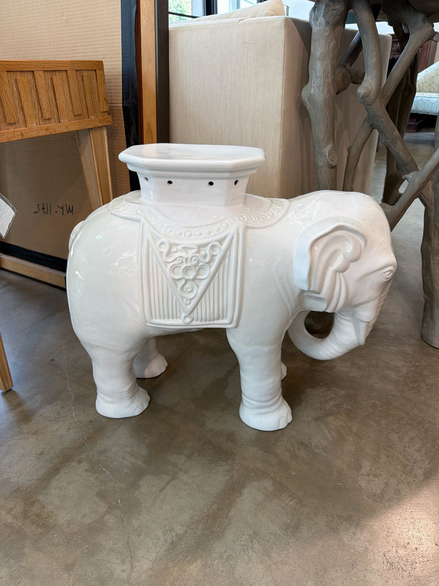 White Ceramic Elephant Side Table- Made in Portugal