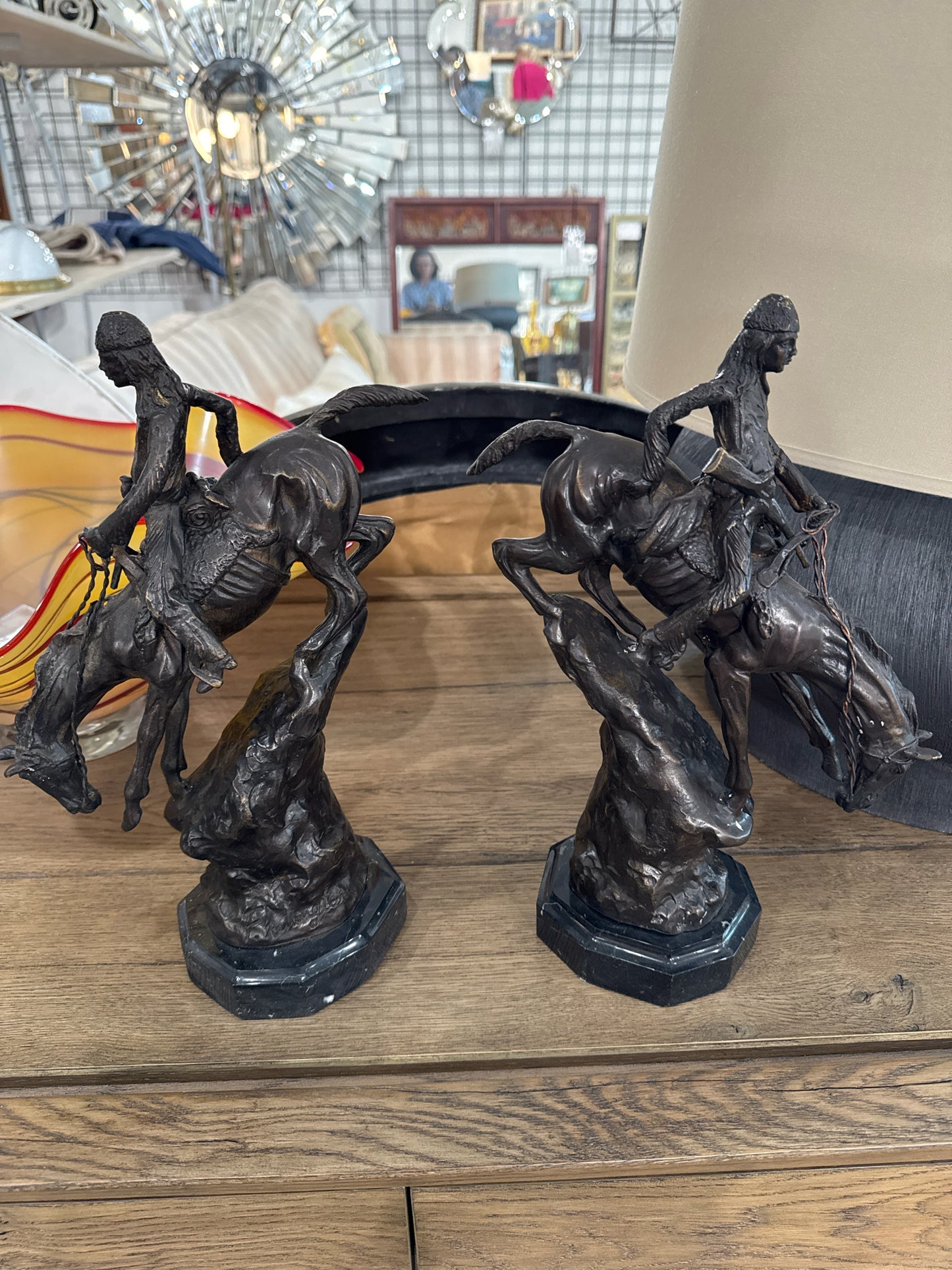 PAIR of Matching Frederick Remington Bronze Sculpture, Warrior on Horse