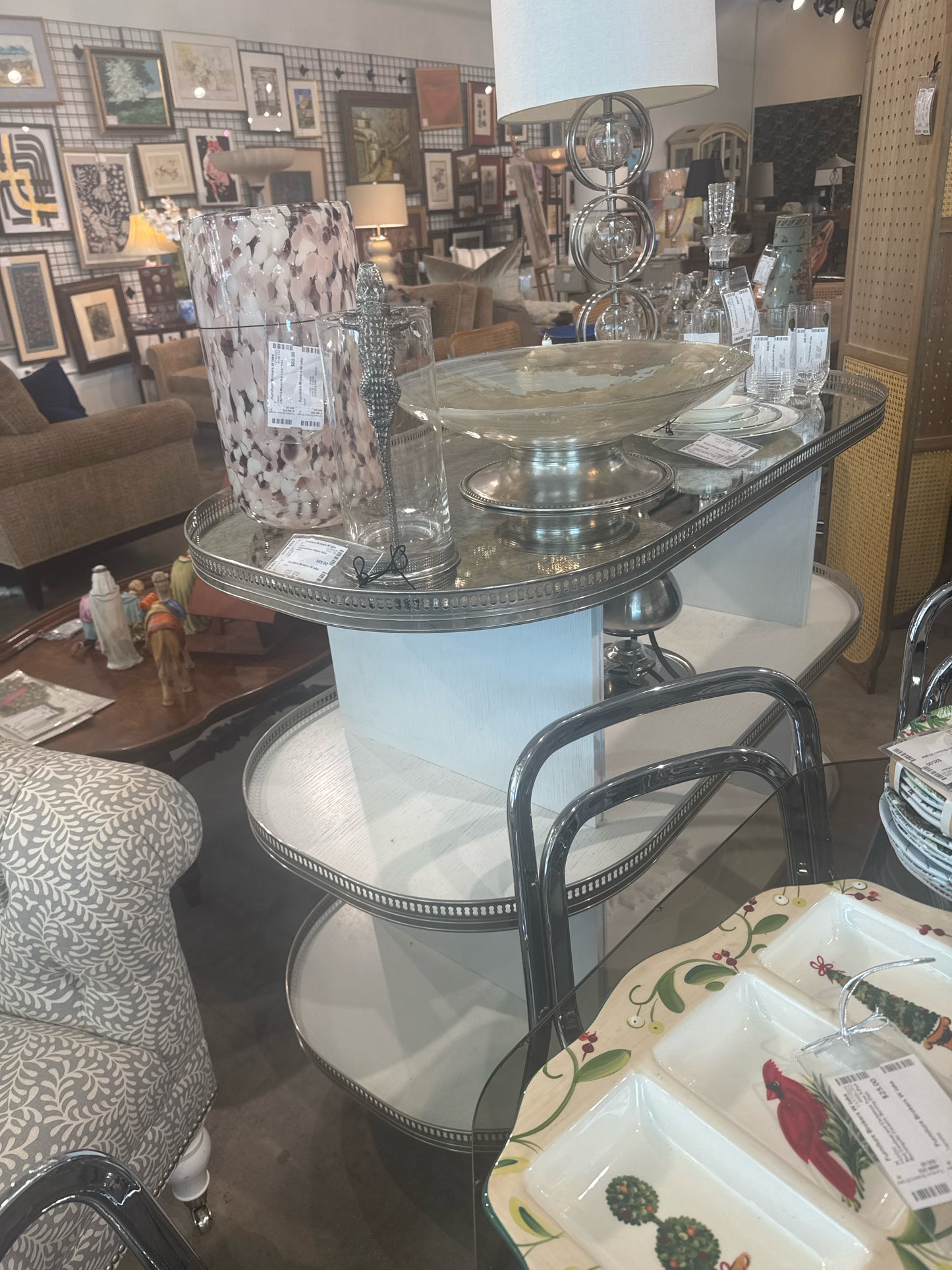 "The Mist" Century Furniture 3 Tier White/Chrome Bar Cart