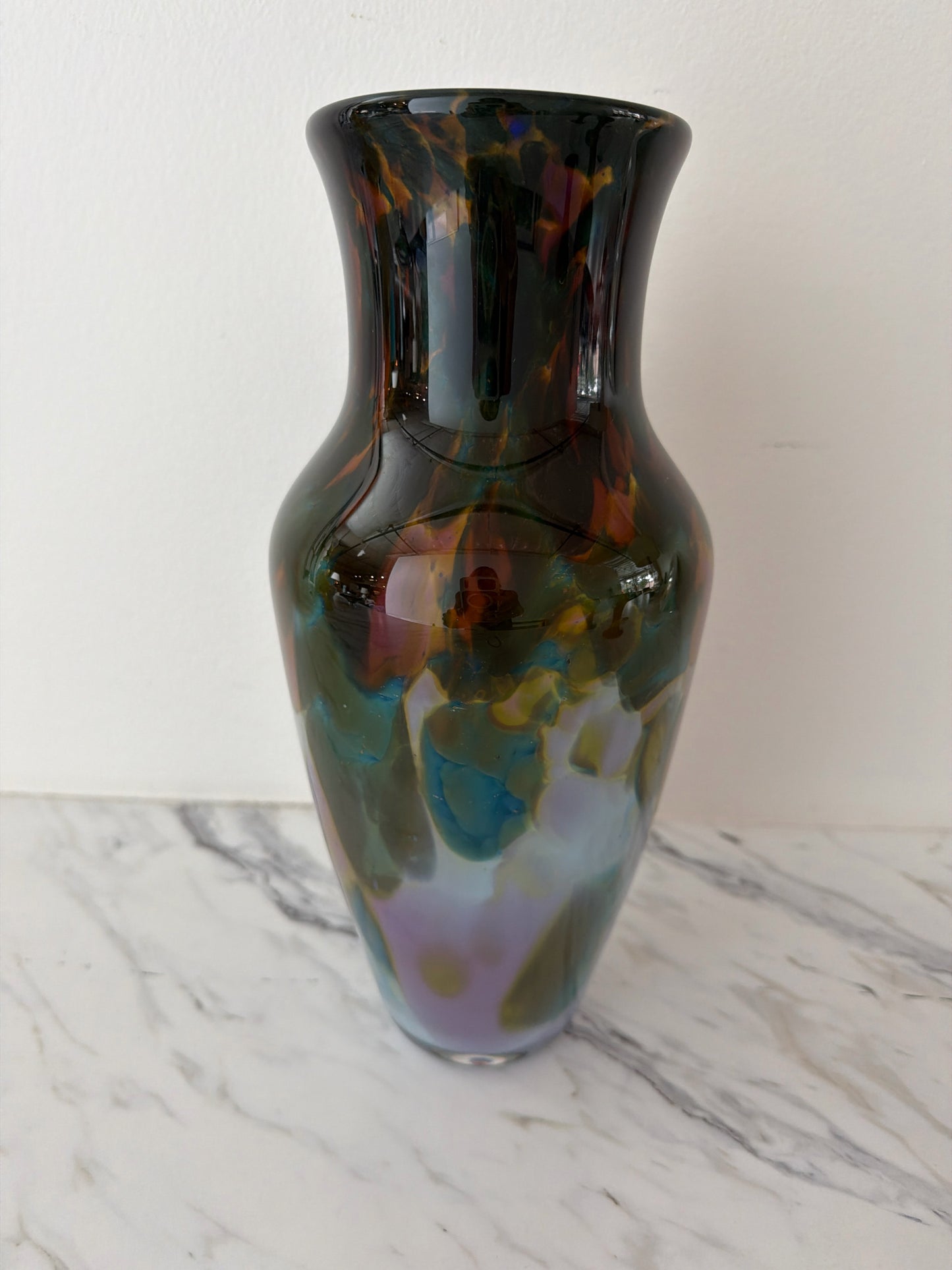11" Signed Vase Tortoiseshell Look from Grapevine Glass Studio