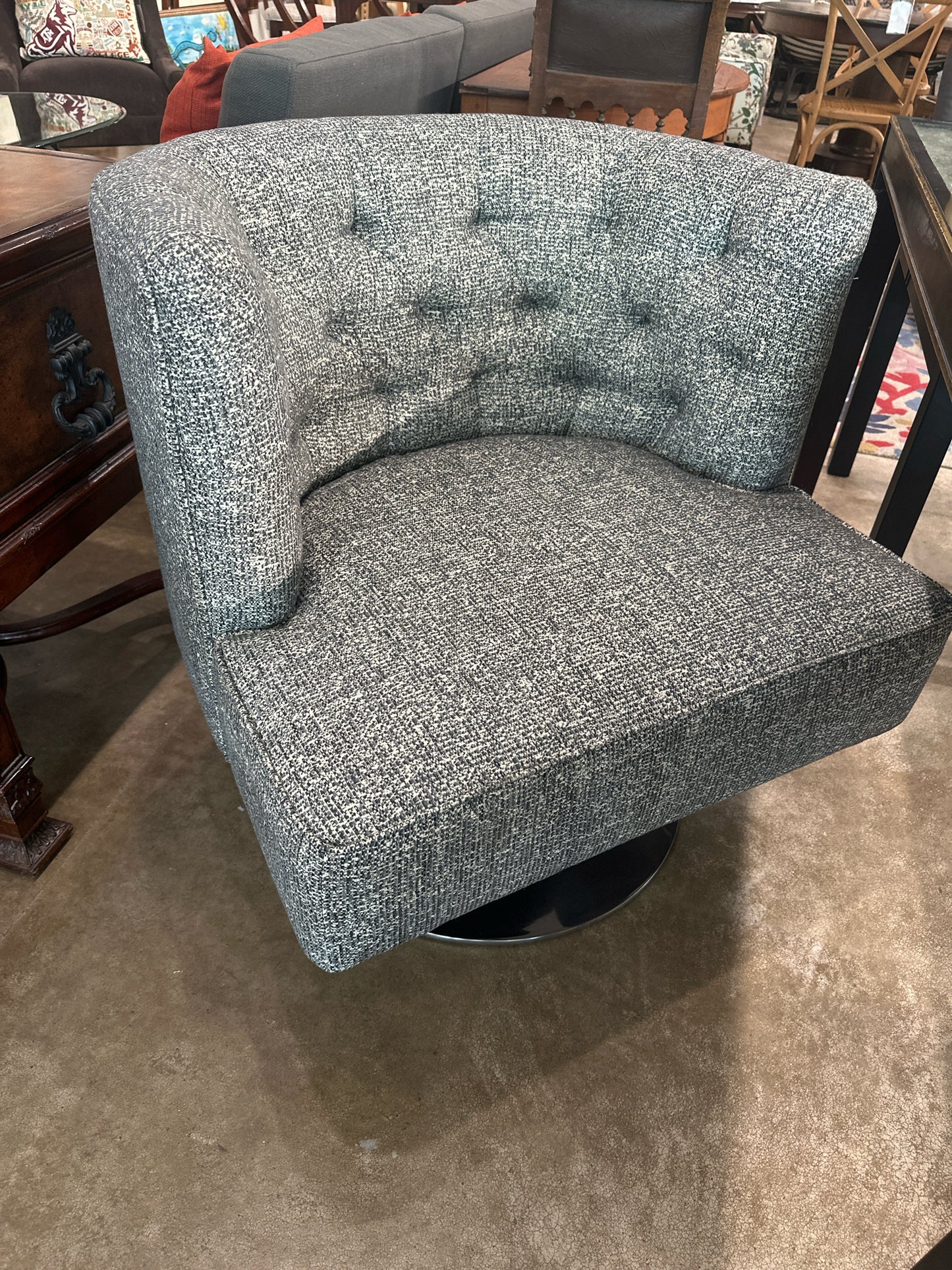 Design Within Reach Houndstooth Barrel Swivel Chrome Base Chair