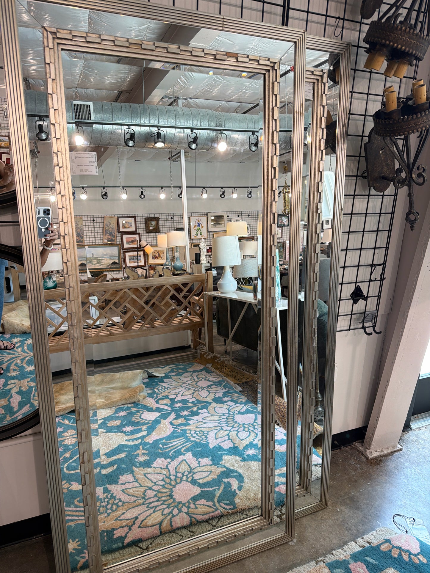 Floor Length Silver Framed Mirror 74" x 35