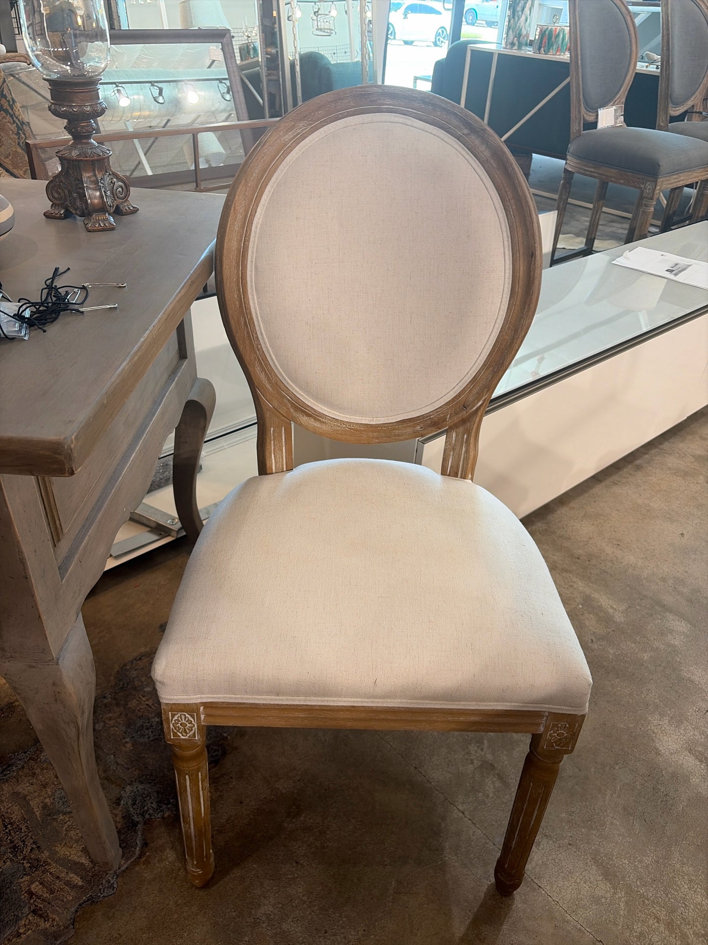 Cream Linen w/Wood Armless Accent Chair