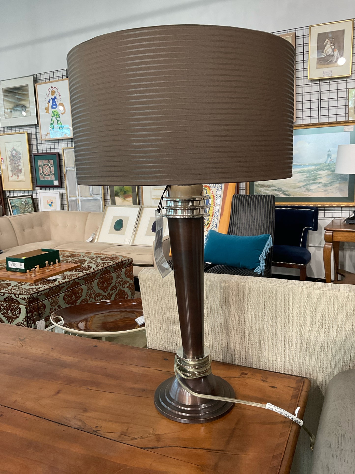 Fredrick Cooper, Atomic Style Lamp Dark Patina Bronze & Chrome