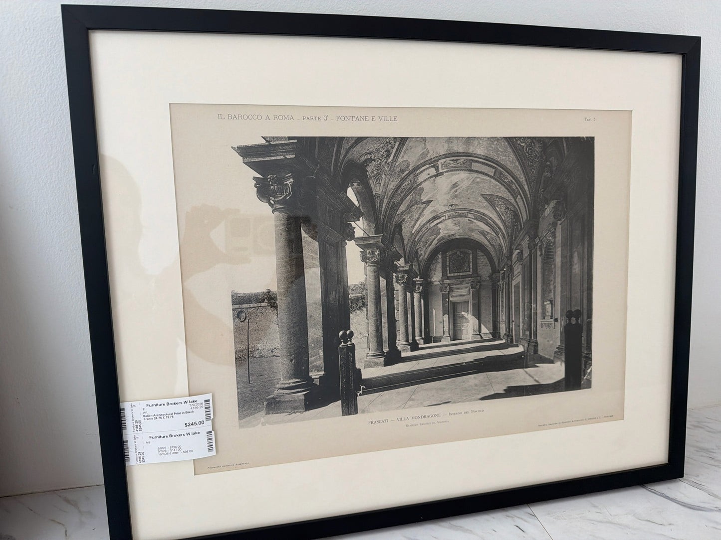 Italian Architectural Print in Black Frame 24.75 X 19.75